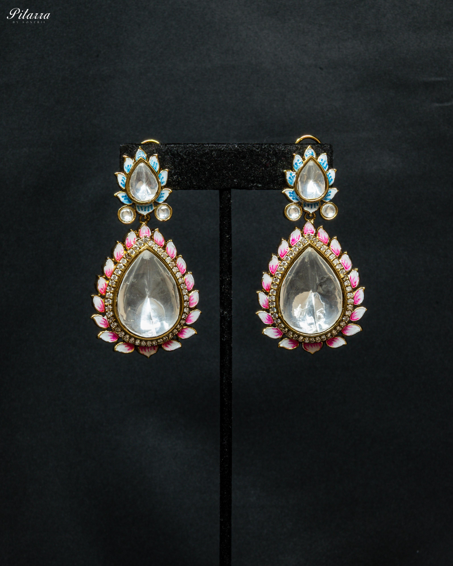 Pitarra Pink Polki Kundan Dangle Earrings