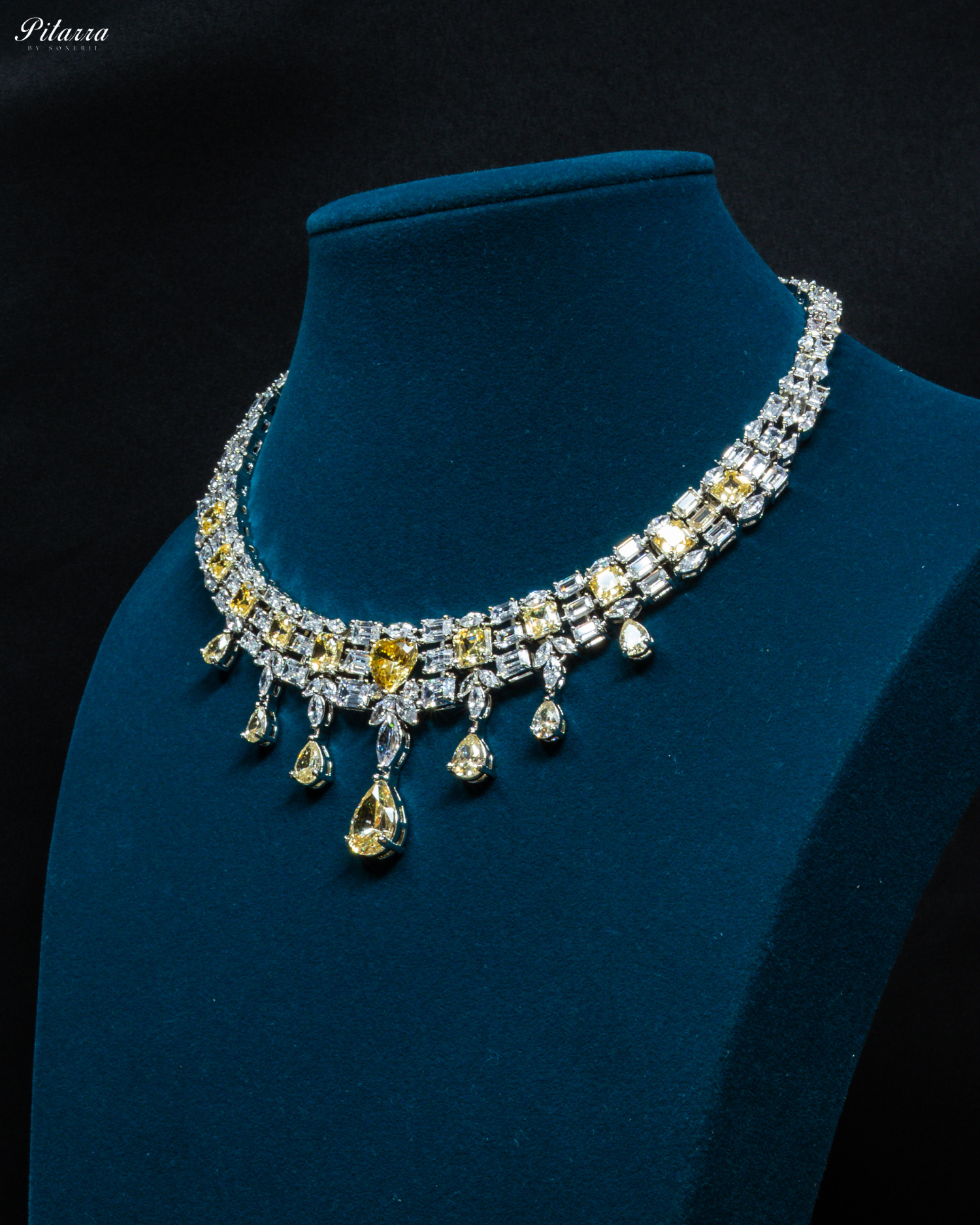 Yellow Drop Cubic Zirconia Studded Necklace Set