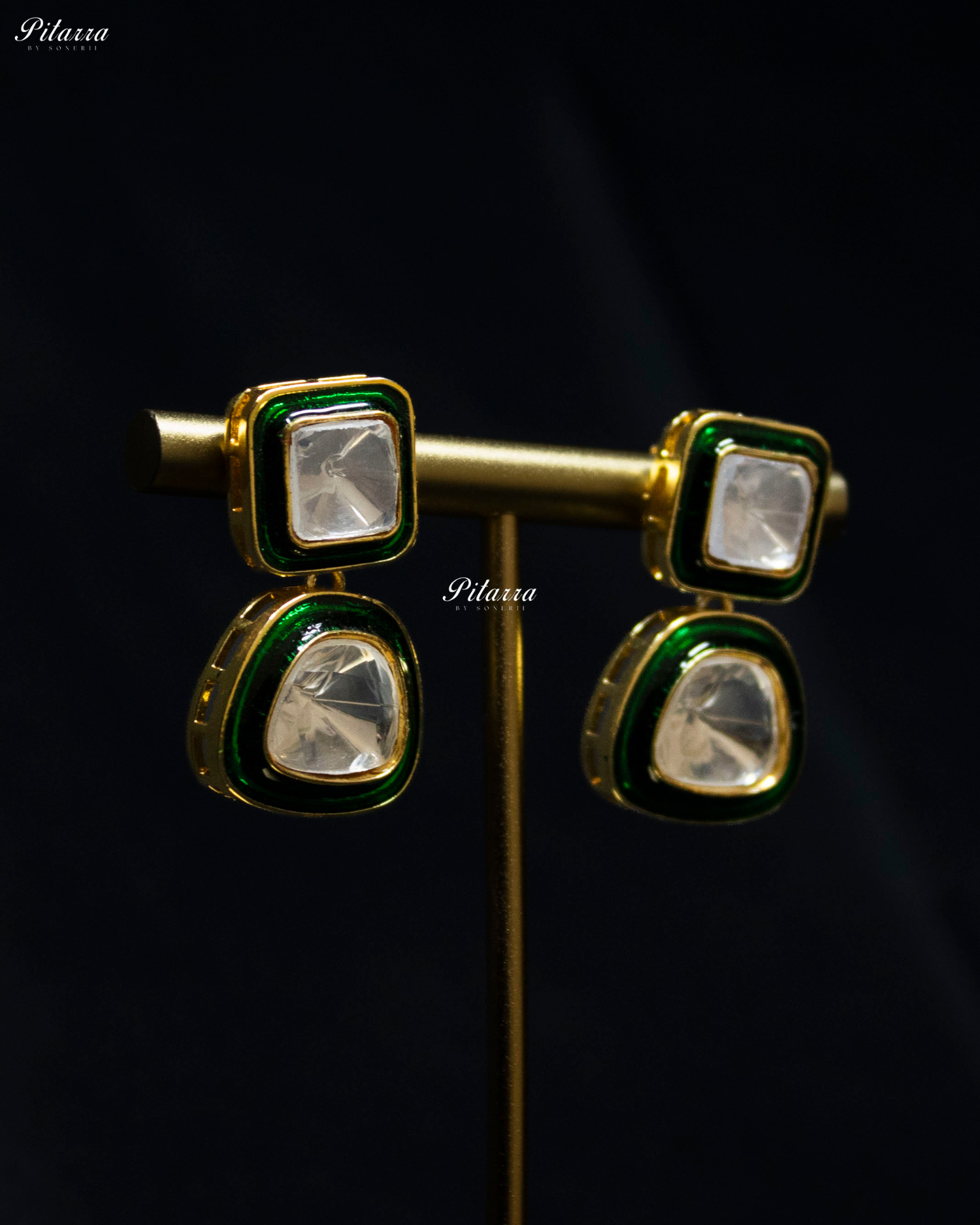 Emerald Gold Uncut Diamond Polki Kundan Earrings