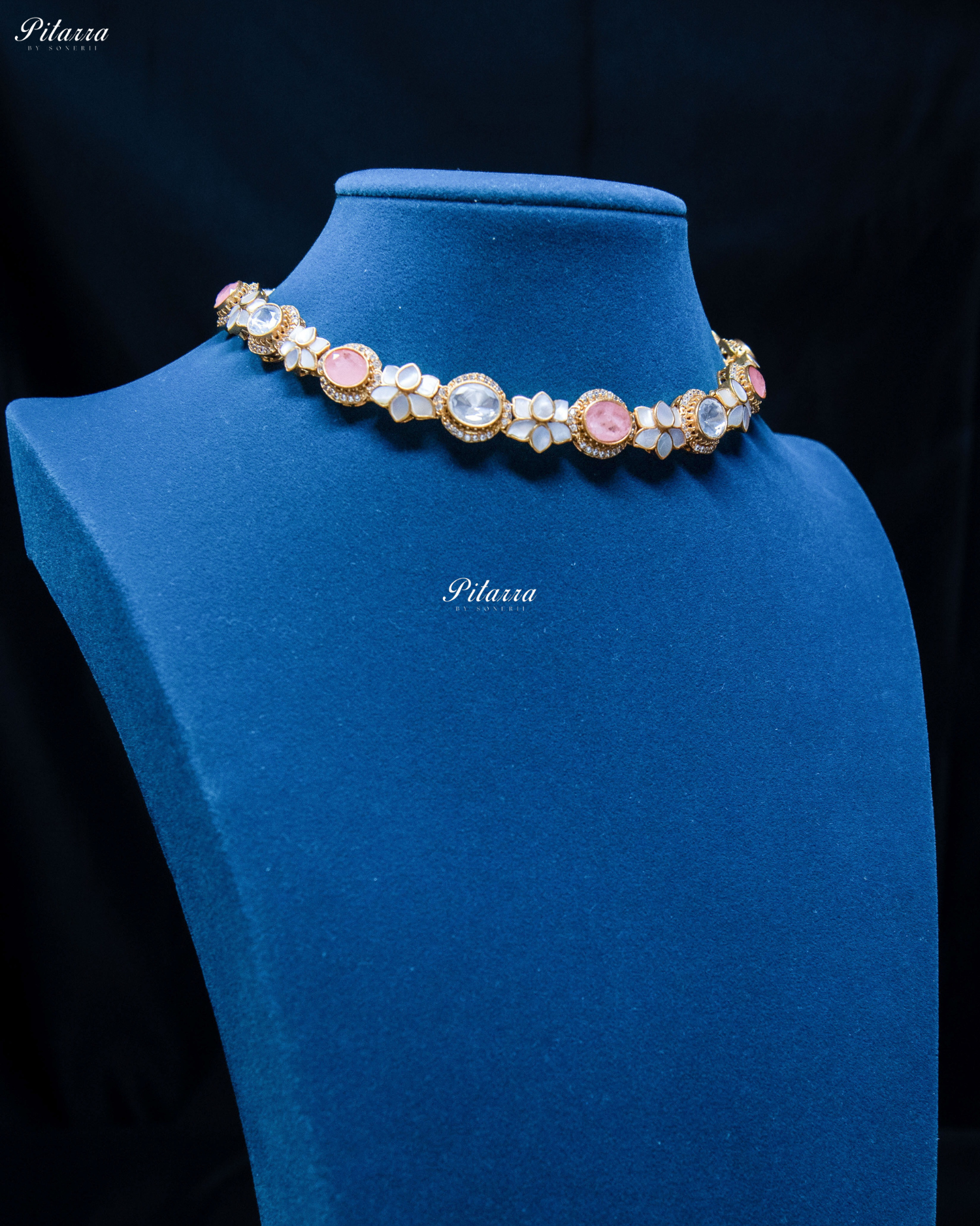 White Flora Peach Stone Kundan Choker Set