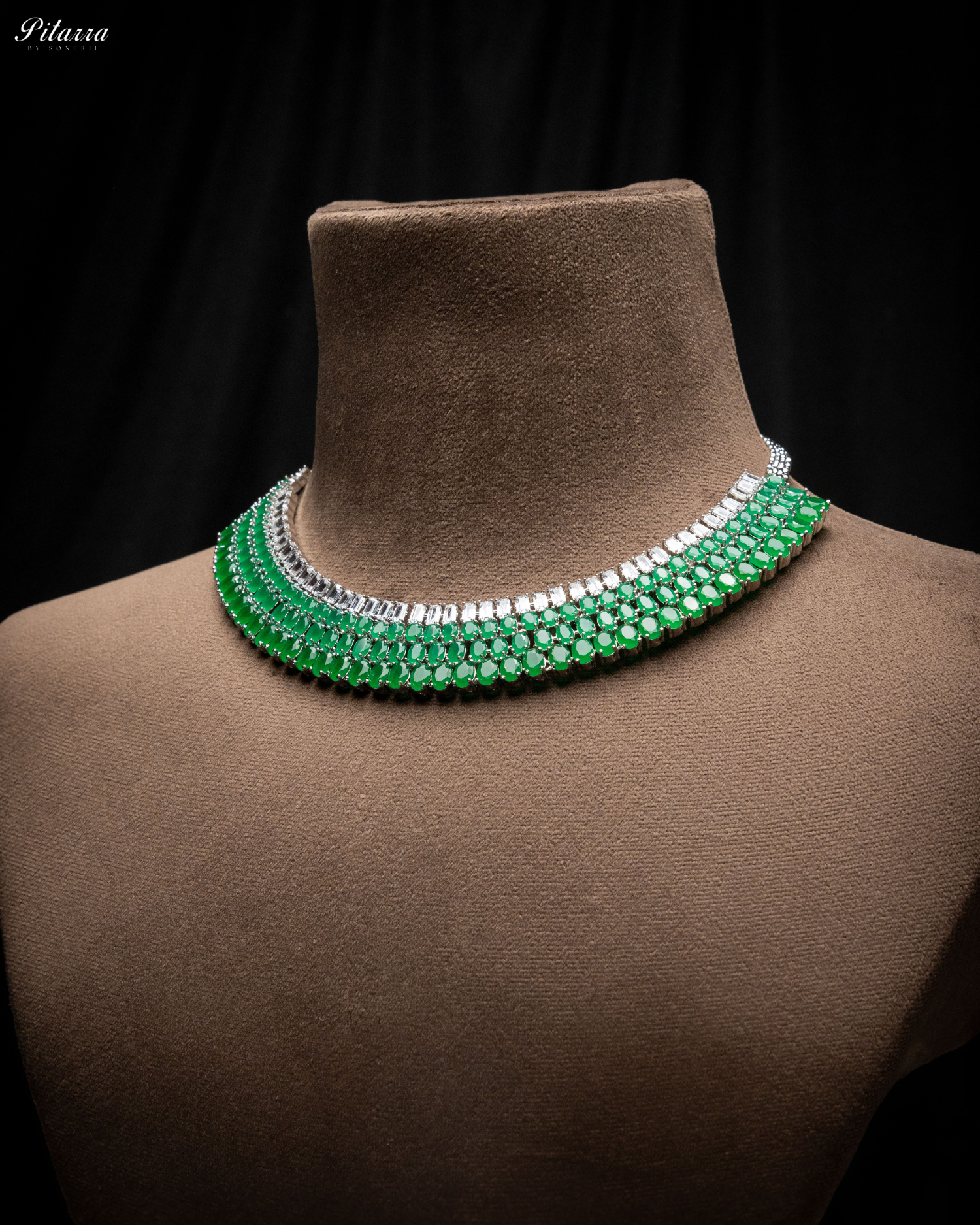 Emerald Green Silver CZ Necklace Set