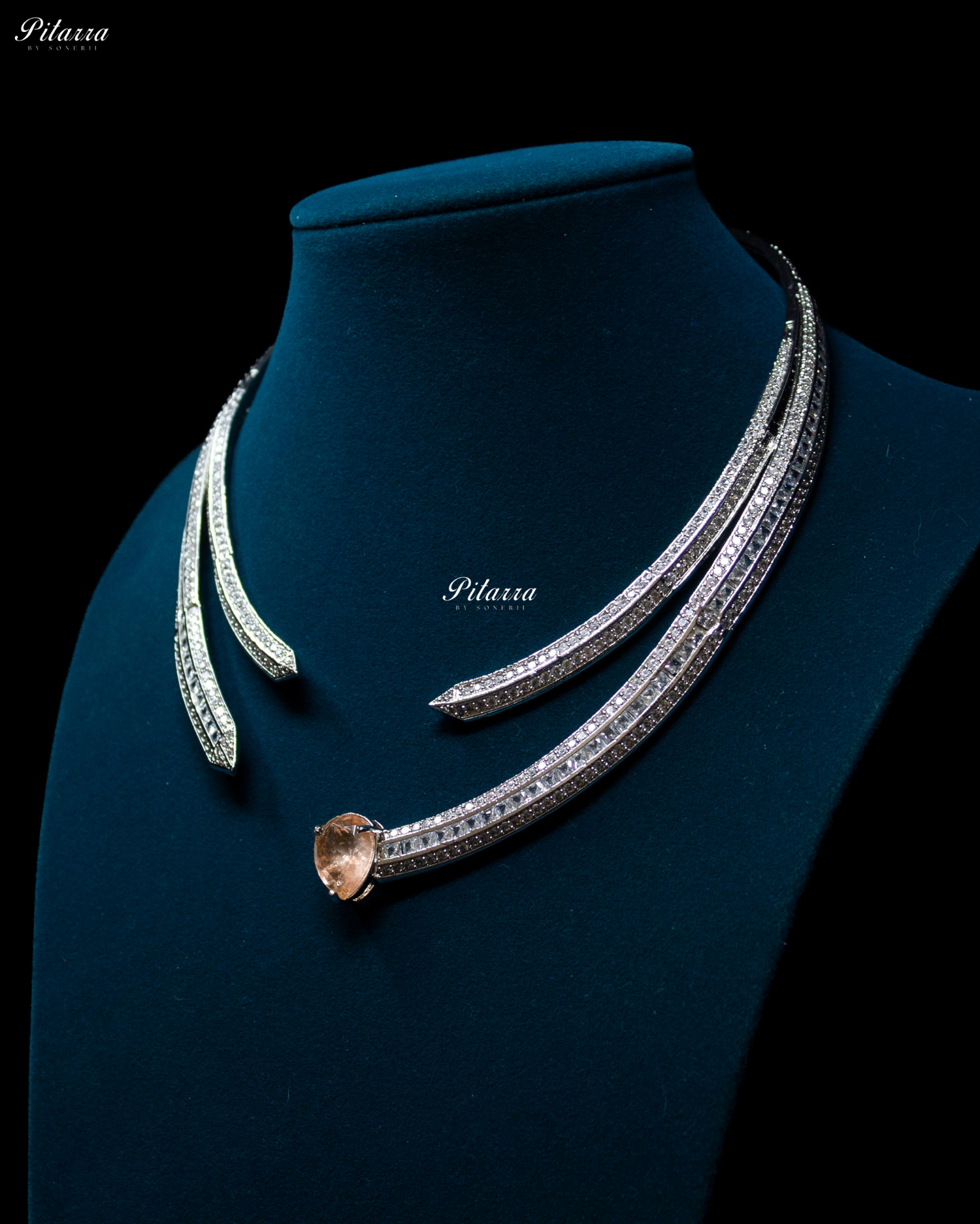 Peach Stone CZ Crystal Choker Set