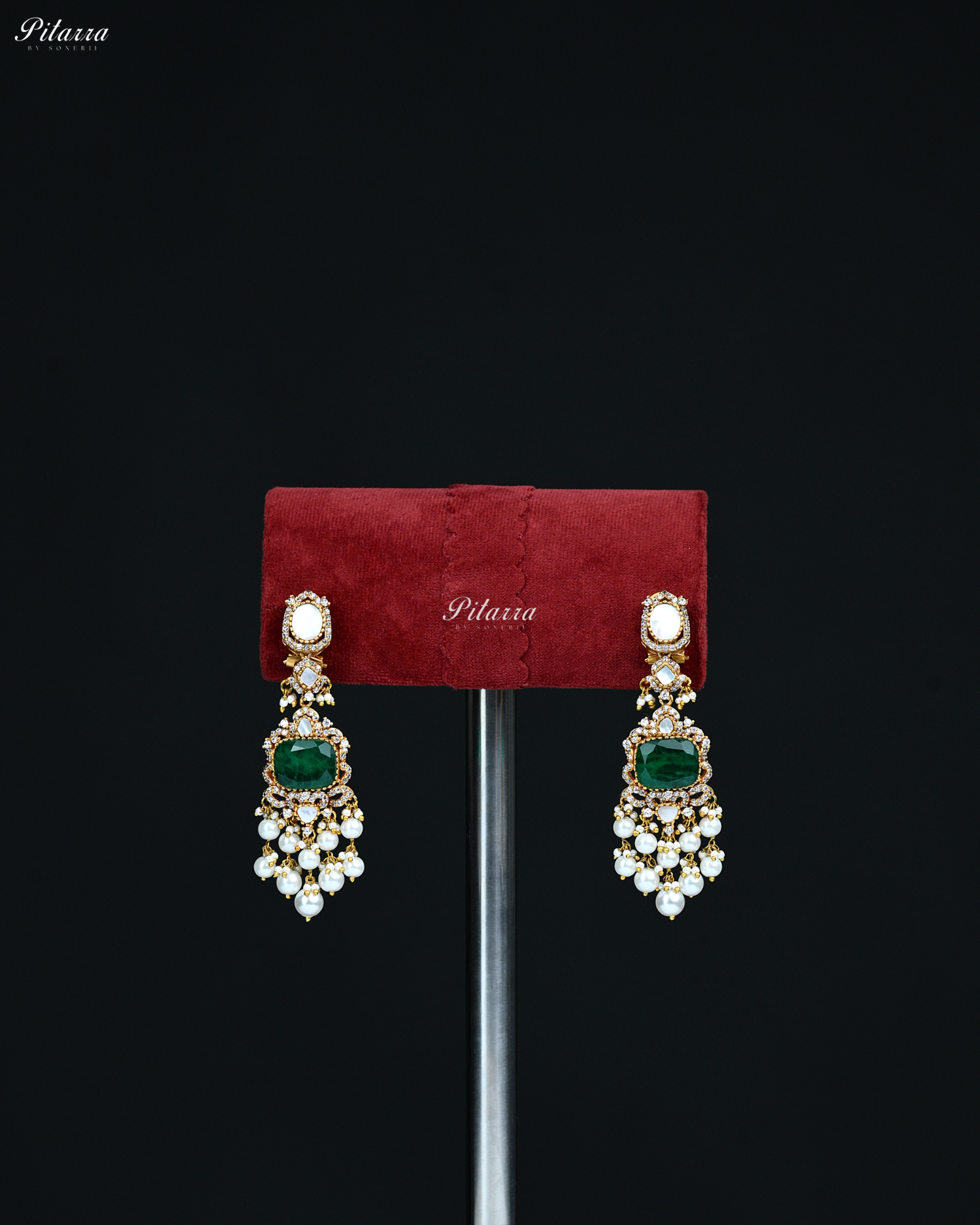 Emerald Stone Three Layer Long Kundan Set