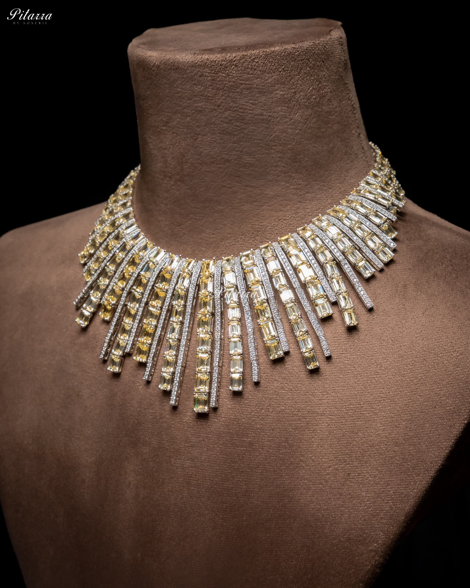 Silver Yellow Line Design Victorian Necklace Set