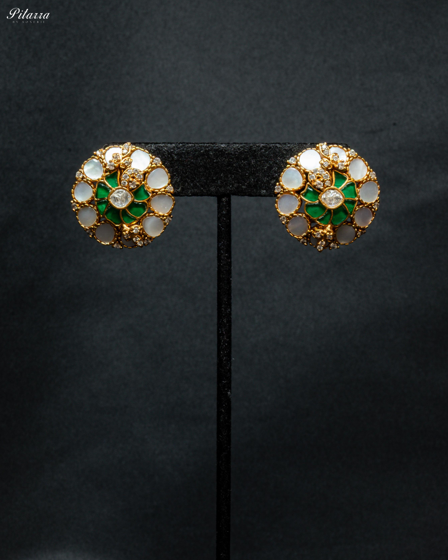 Green Elegant Gold-Plated Kundan Stud Earrings