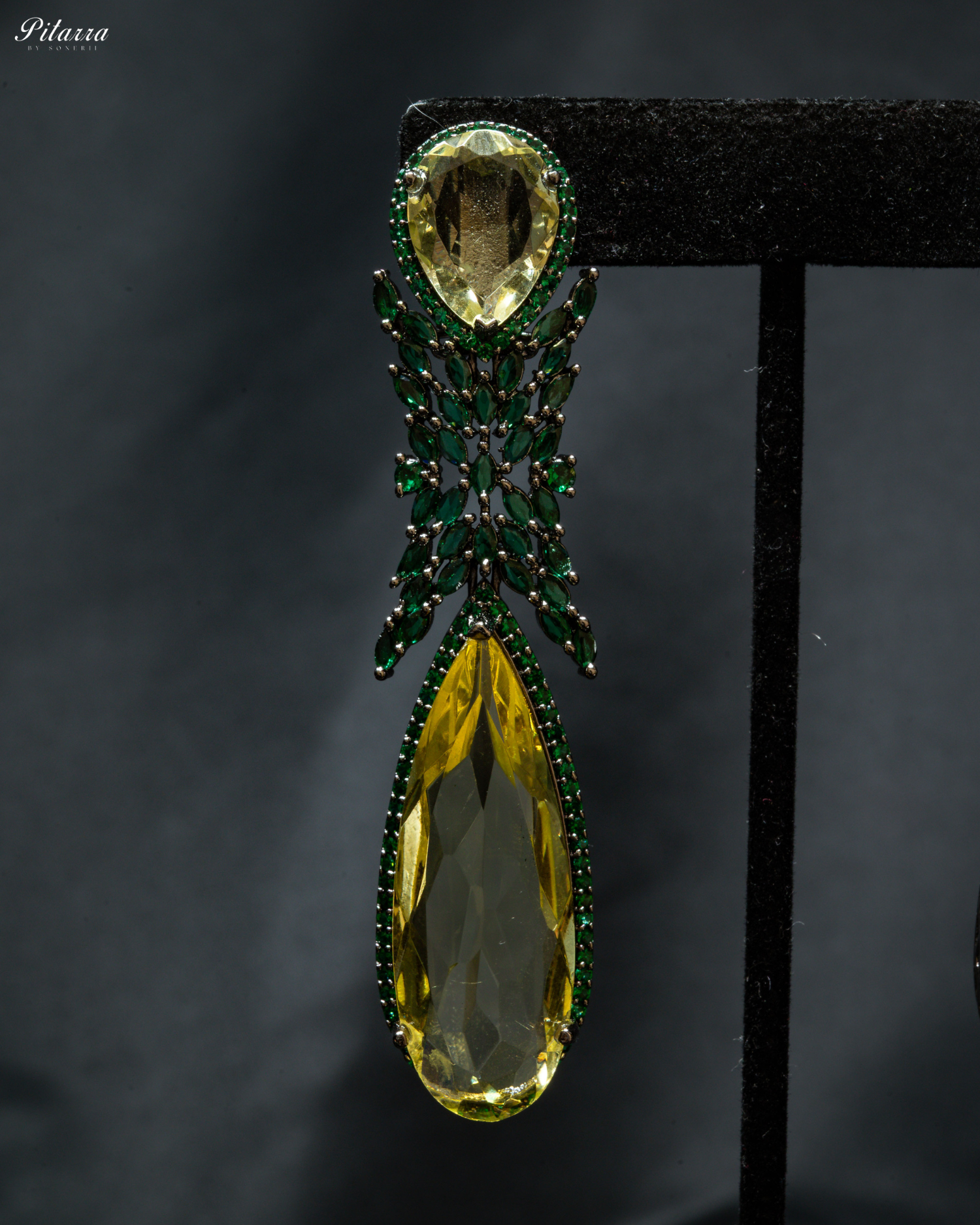 Yellow Stone Green Finish Contemporary Drop Earrings