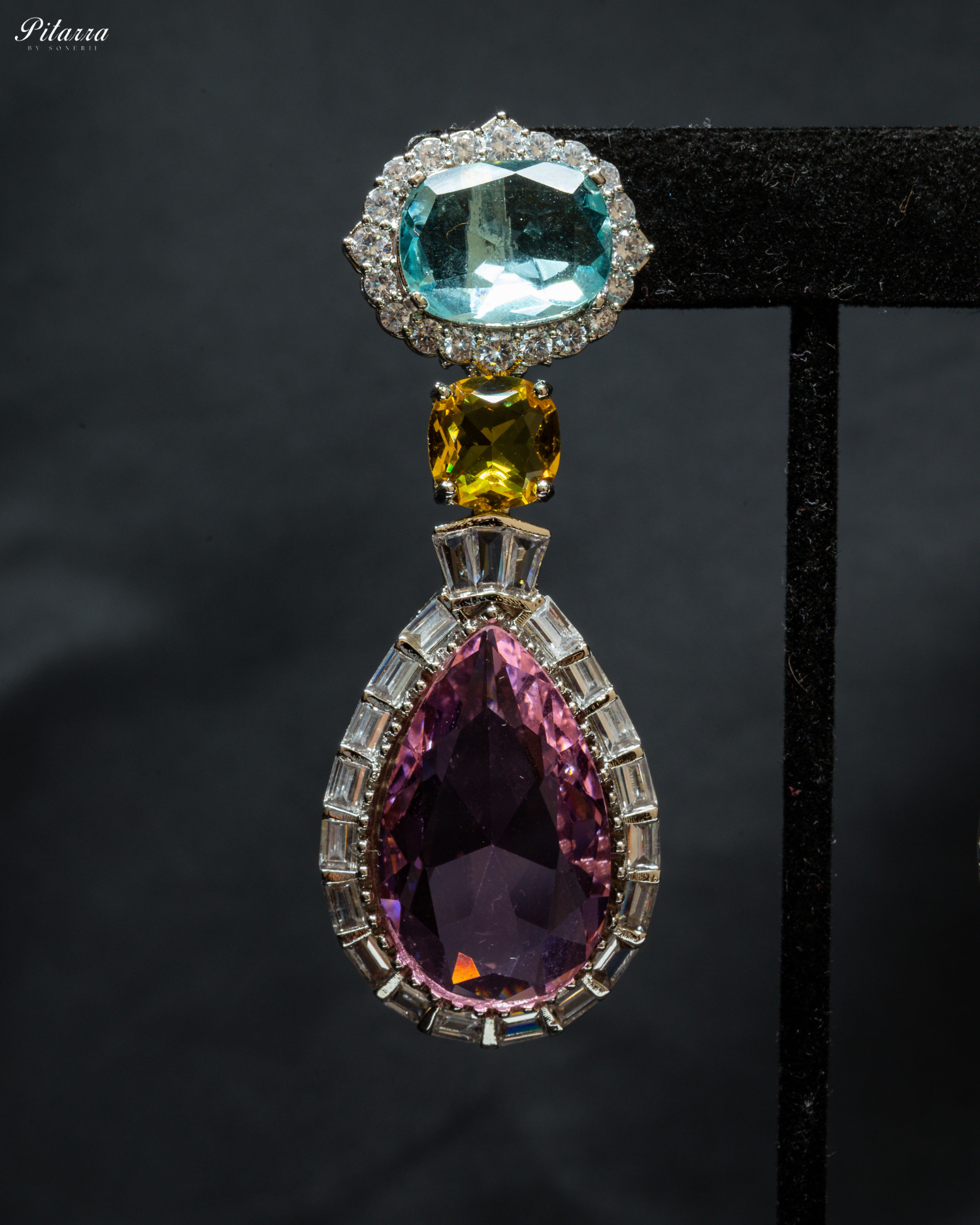Silver Finish Pink Drop Zircon Earrings