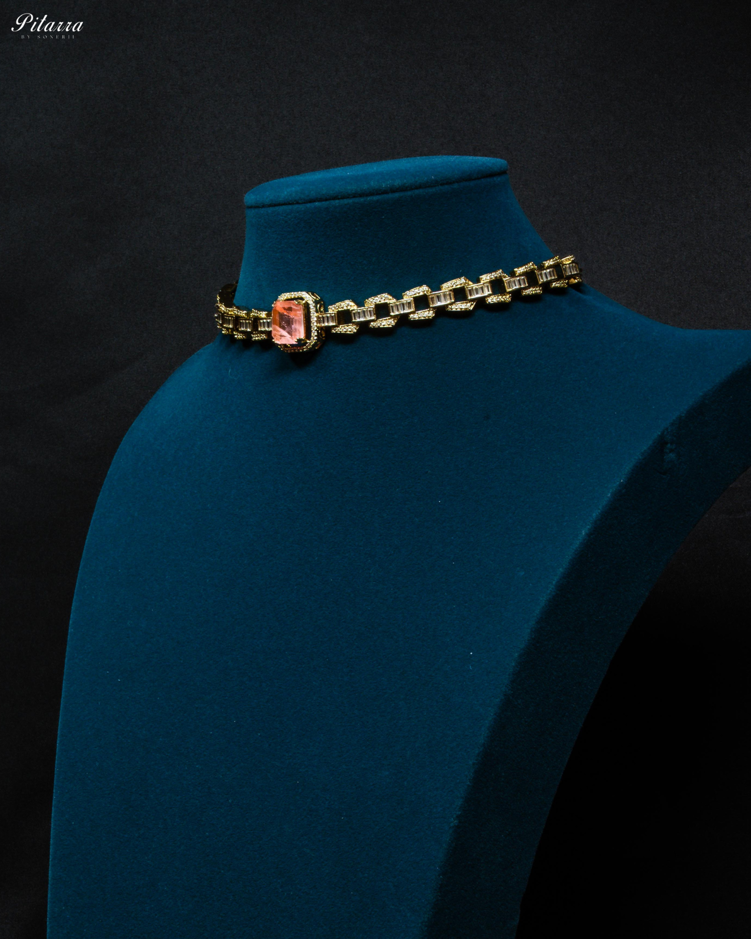 Peach Stone Doublet CZ Crystal Necklace Set