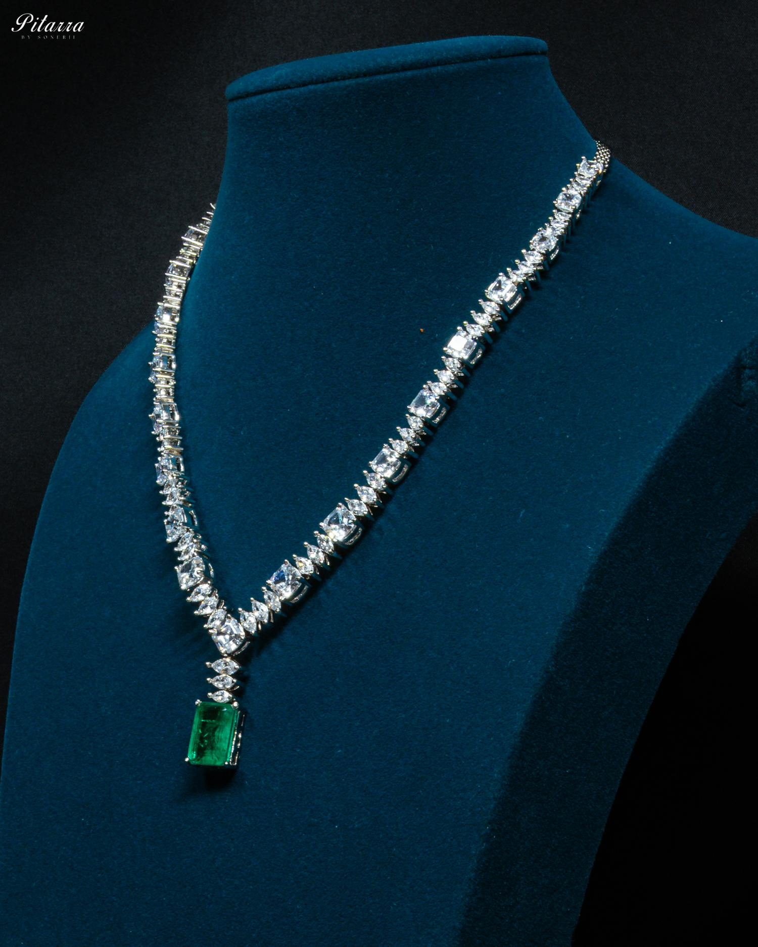 Emerald Stone Cubic Zirconia Pendant Set
