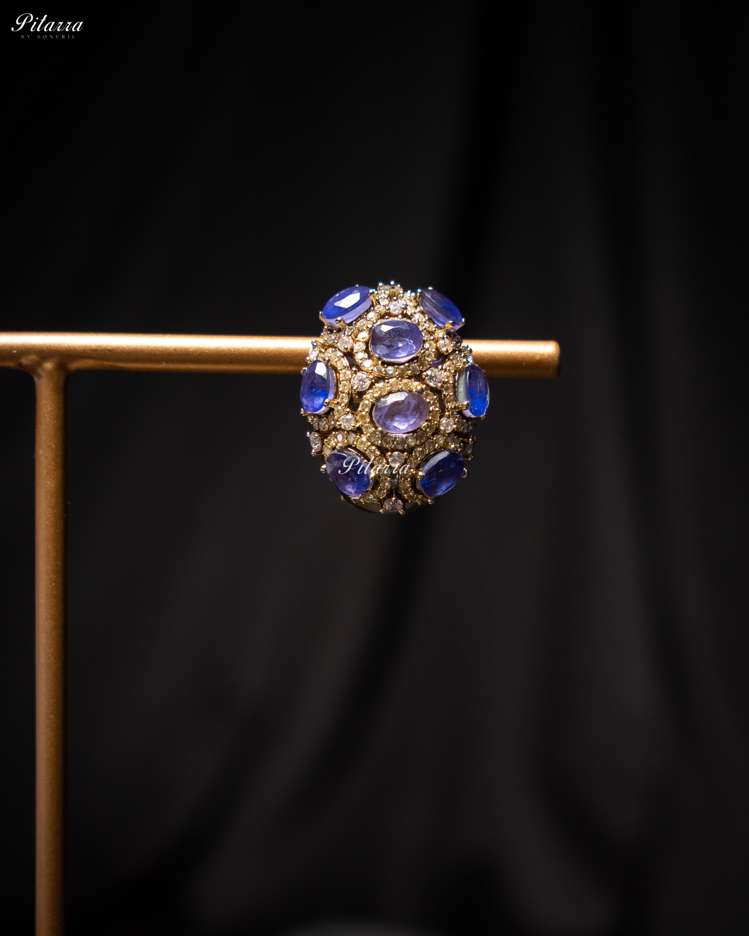 Purple Stone Golden Crystal Stud Earrings