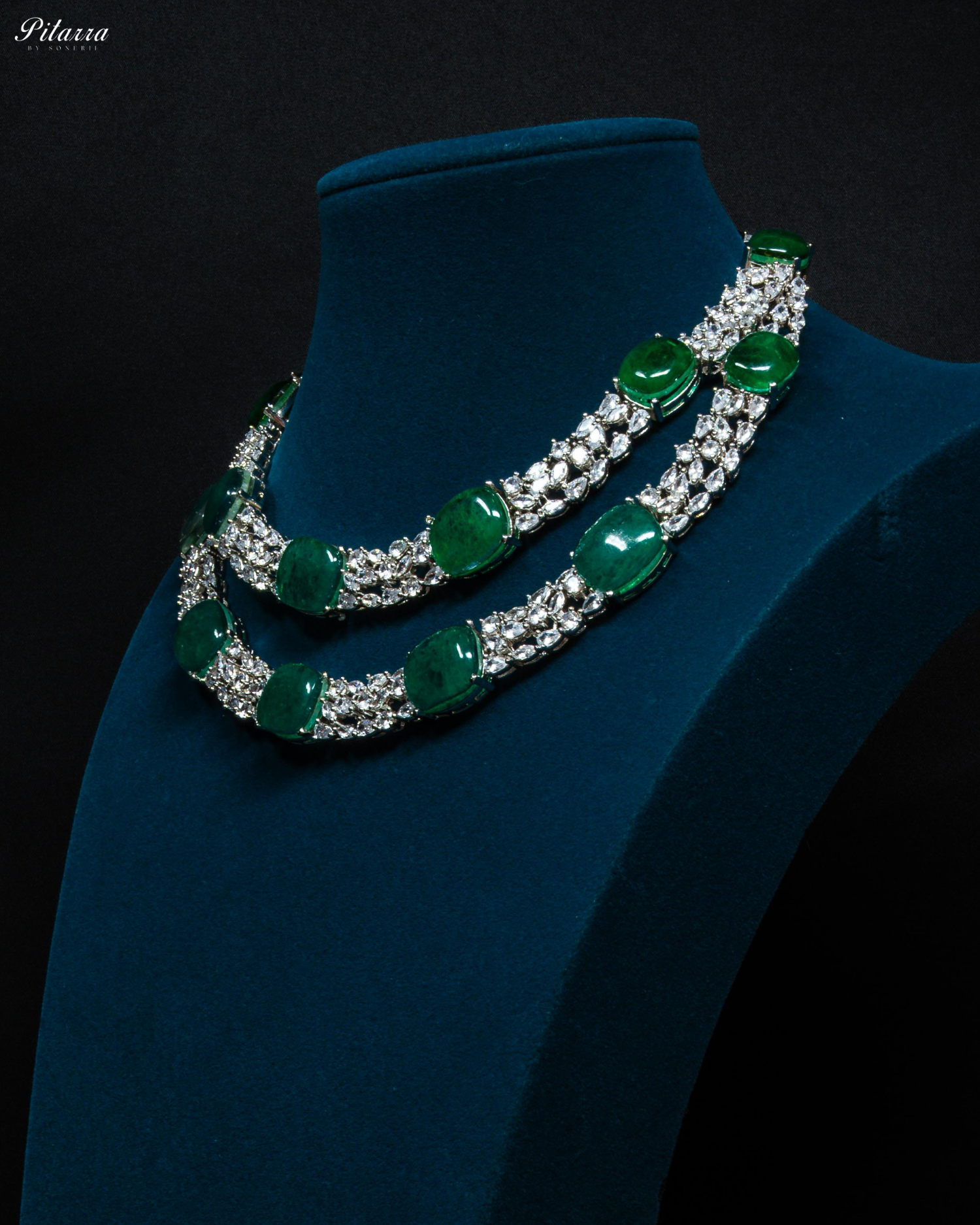 Two Layer Emerald Stone Crystal Necklace Set