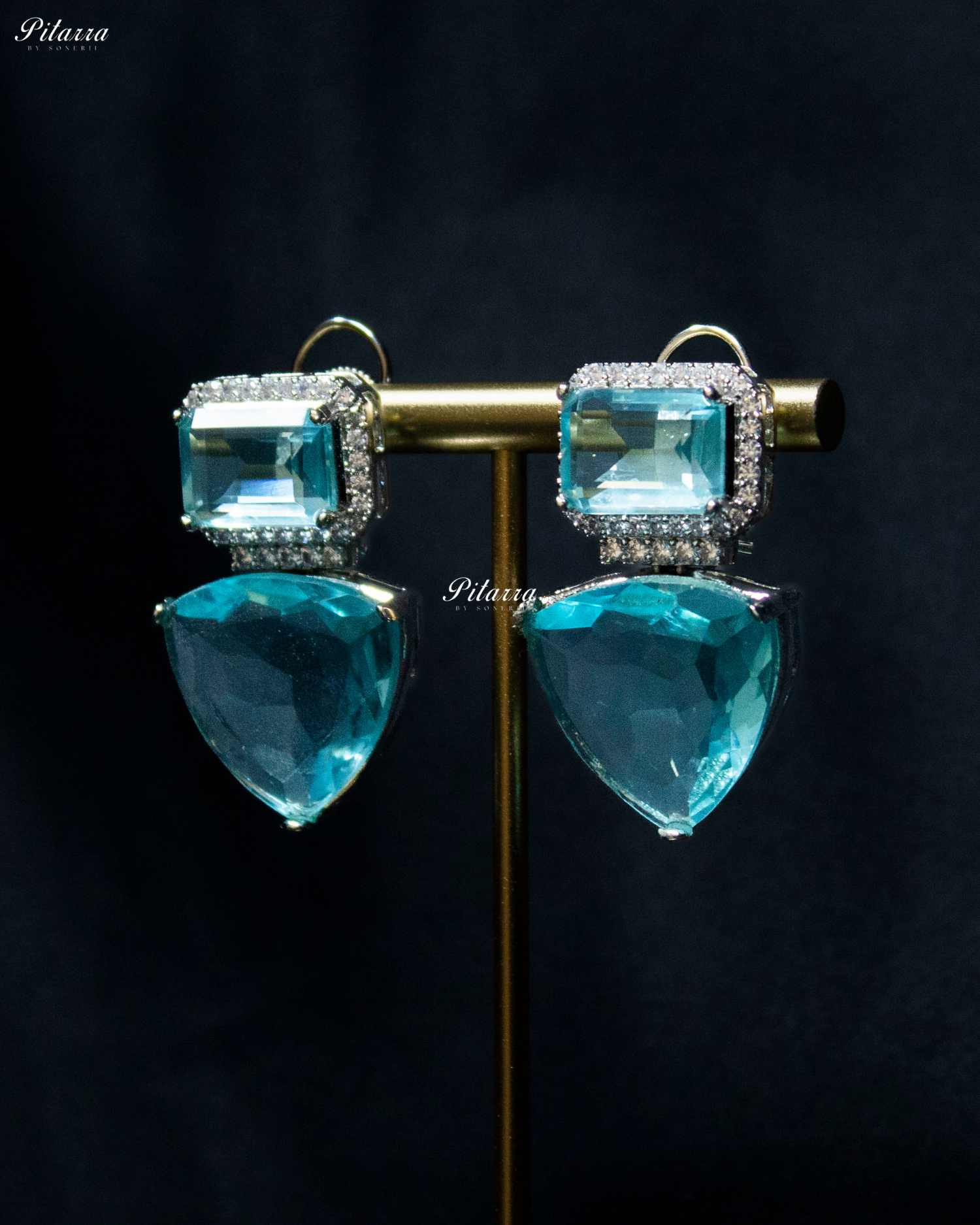 Aqua Stones Crystal Studded Dangler Earrings