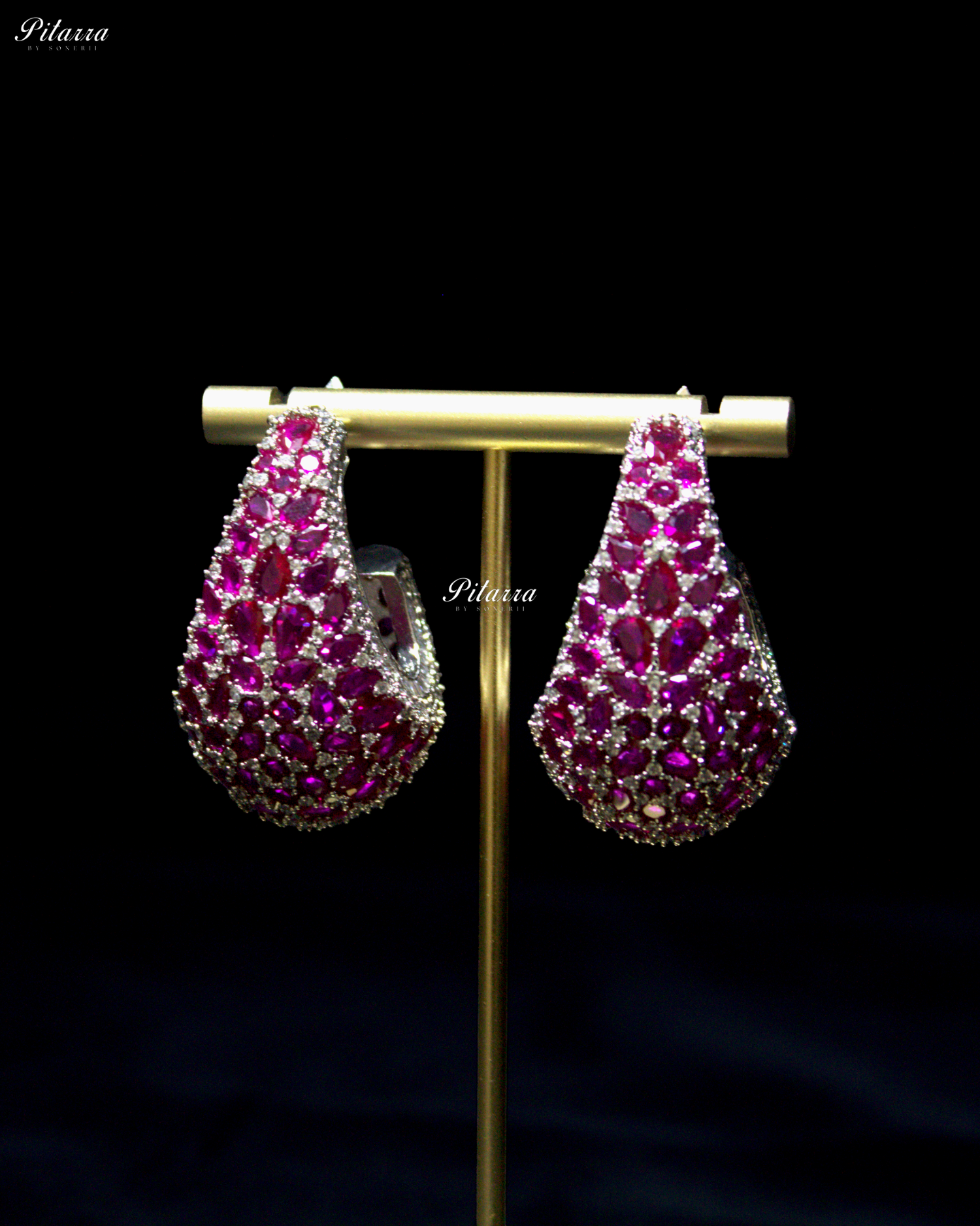 Pink Teardrop CZ Stud Earrings