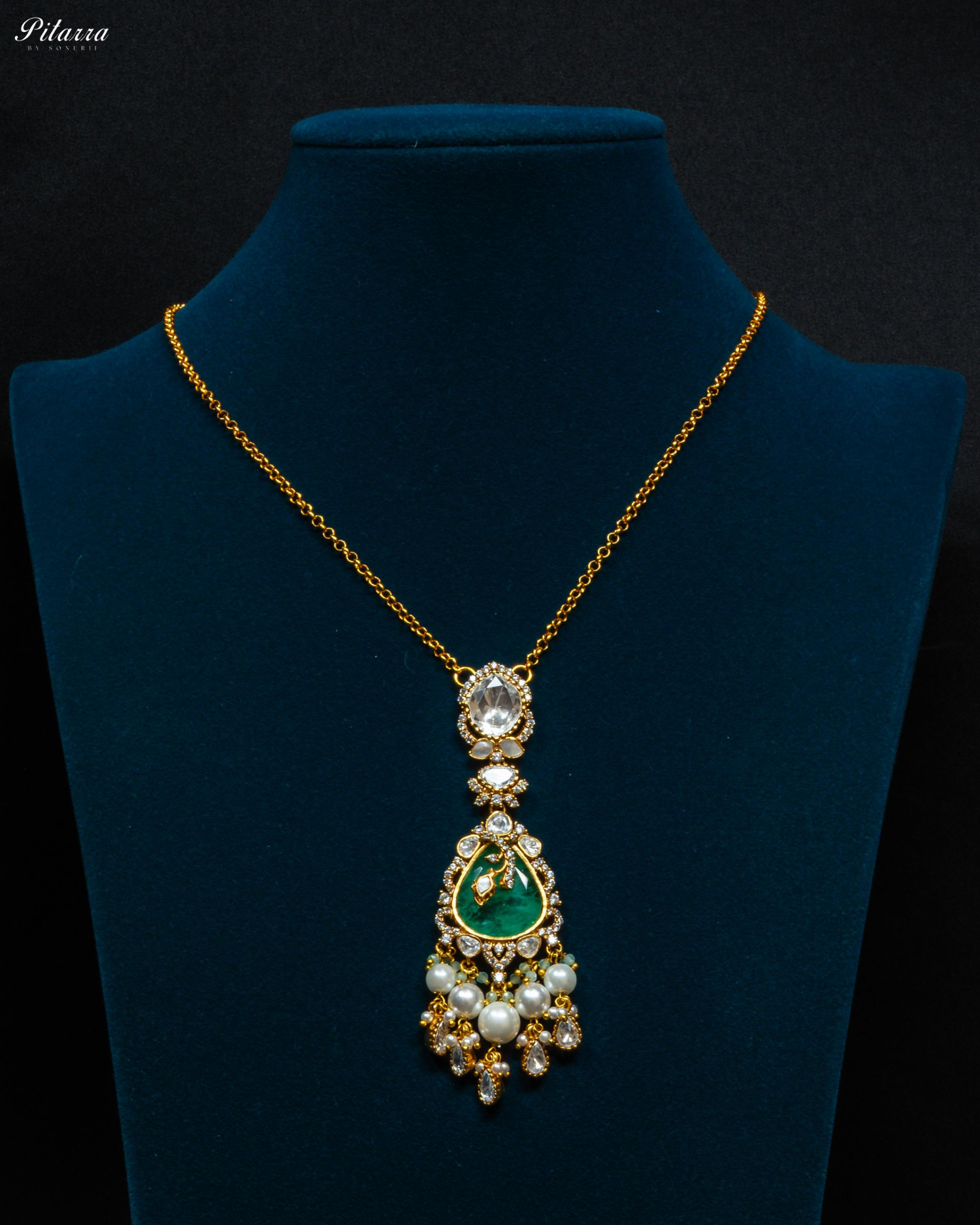 Green Stone Gold Plated Beaded Traditional Necklace Set