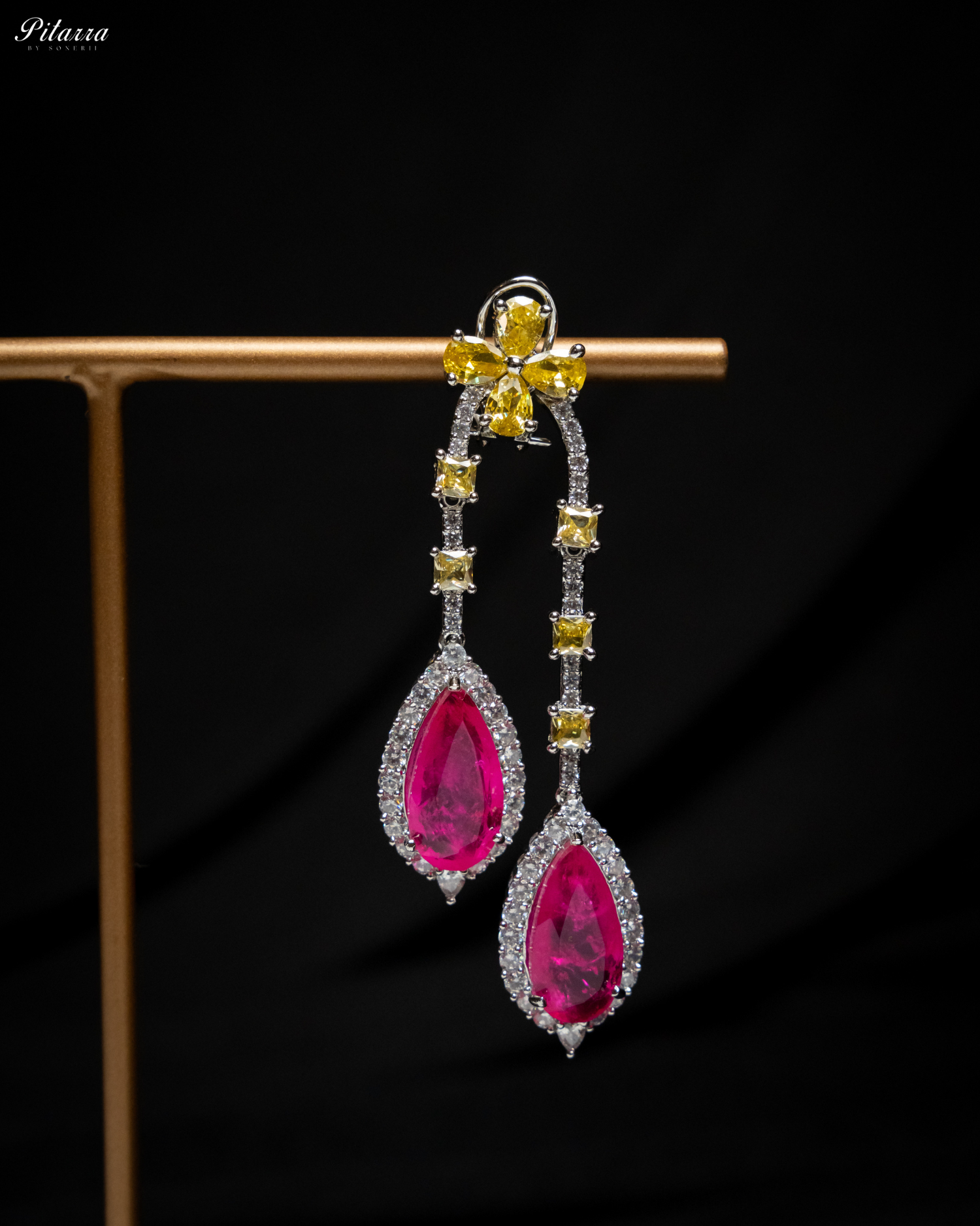 Pitarra Pink and Yellow Dangler Earring