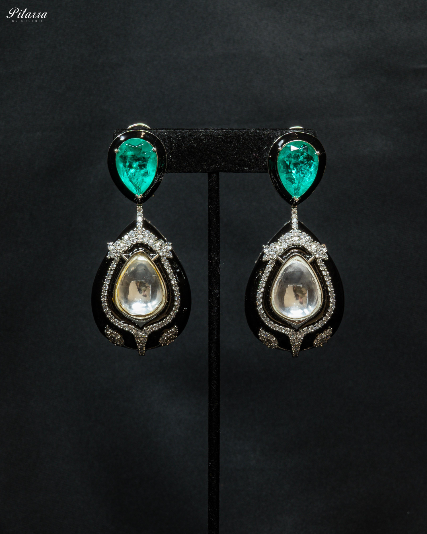 Sea Green Stone Crystal Drop Dangler Earrings
