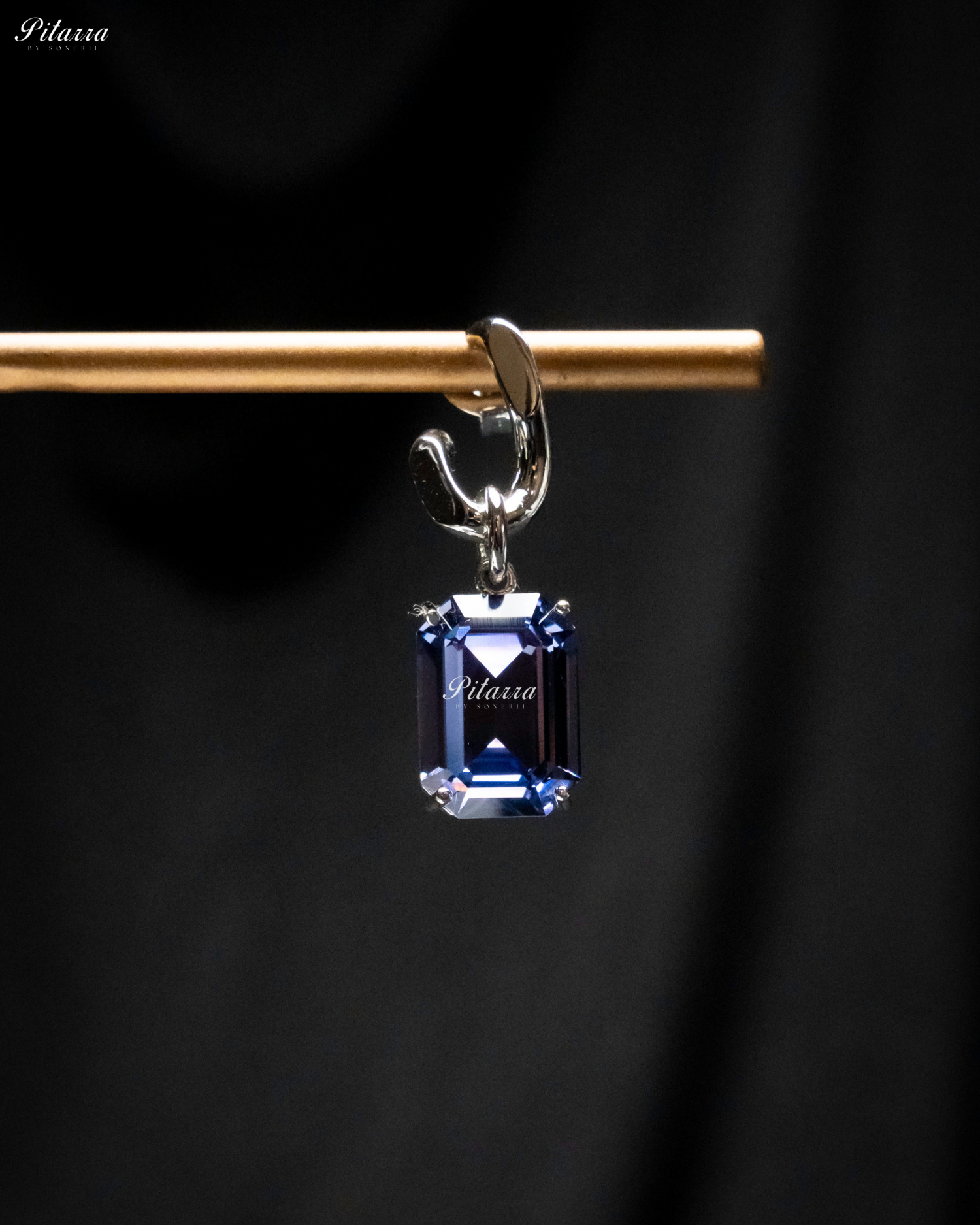 Blue Stone Rectangukar Zircon Silver Crystal Earrings