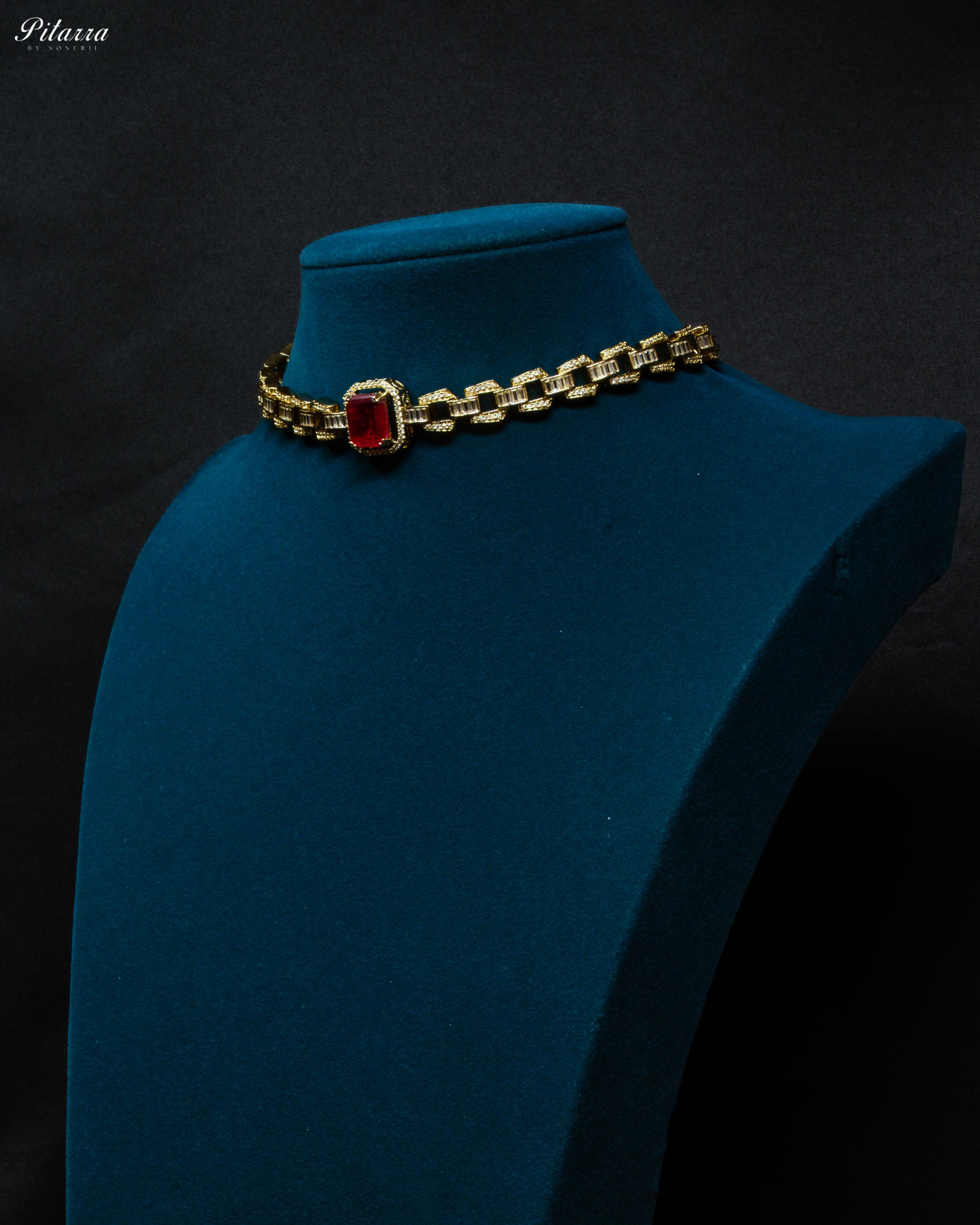 Red Stone Doublet CZ Crystal Necklace Set