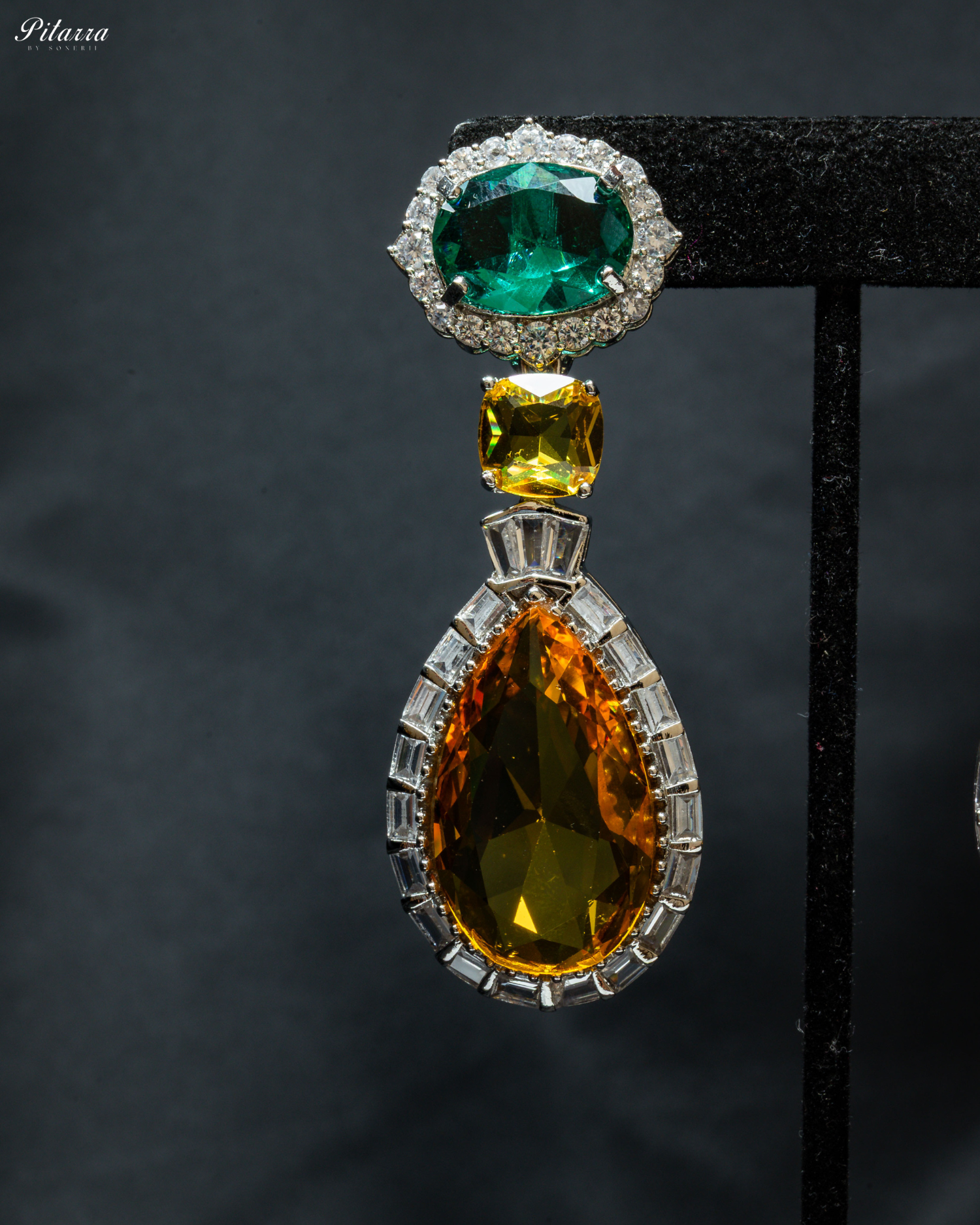 Silver Finish Yellow Drop Zircon Earrings