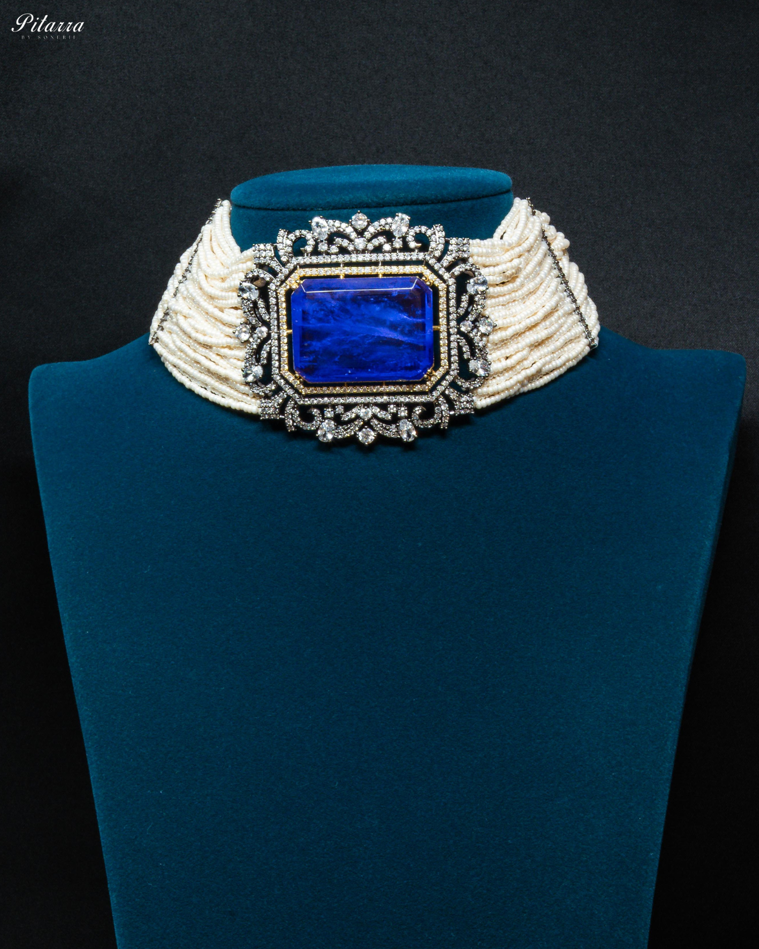Periwinkle Stone Doublet Pearl Choker Set