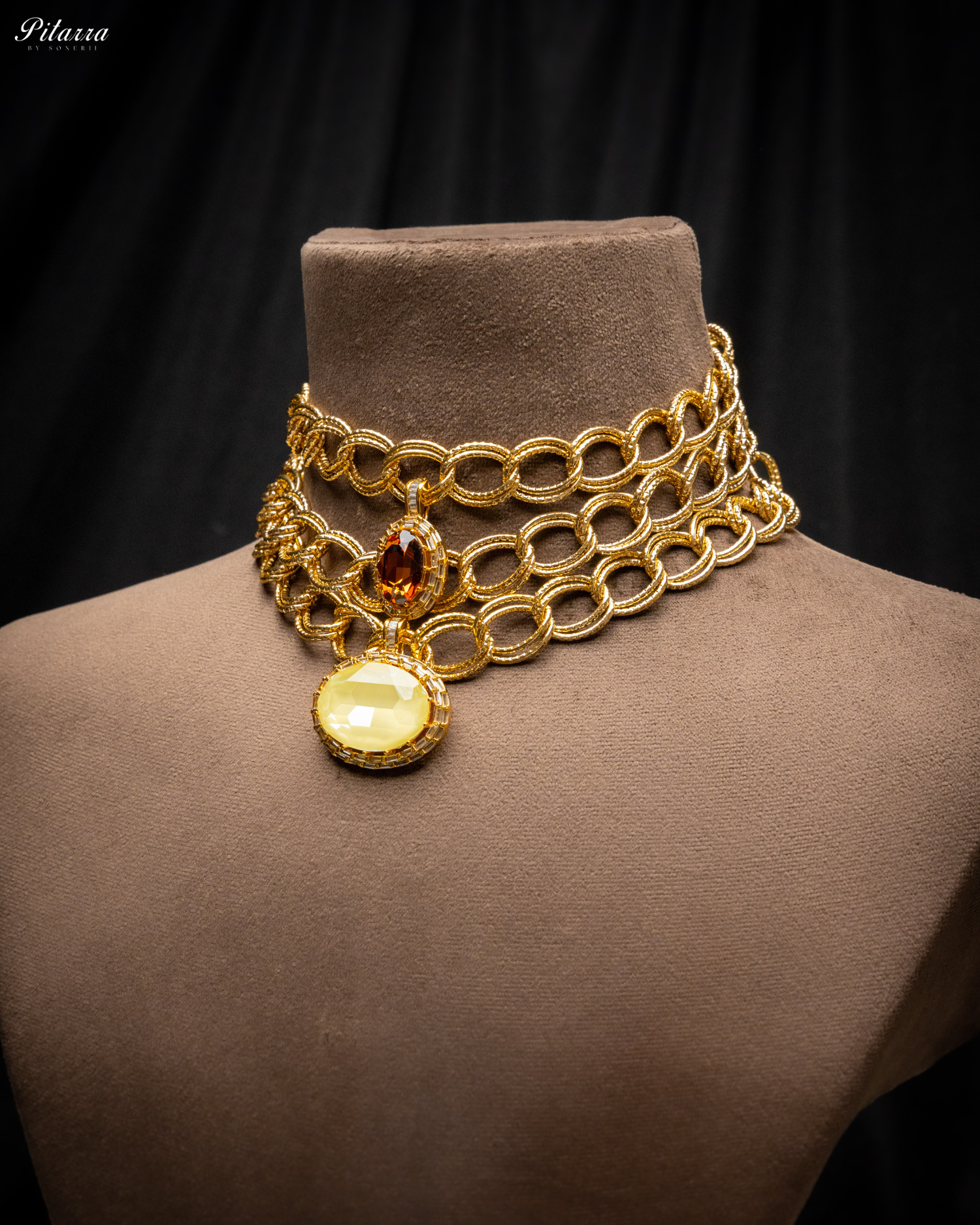 Yellow Statement Pendant Golden Chain Choker