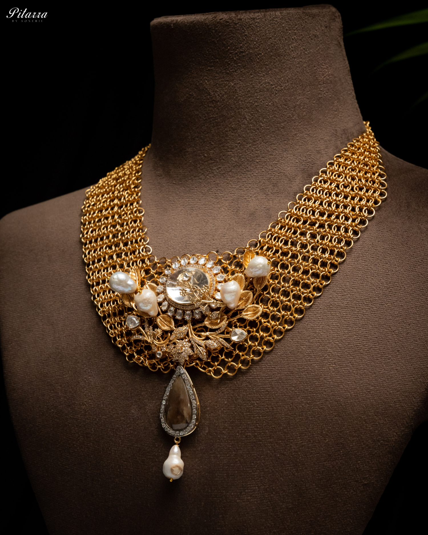 Antique Finish White Pearls Stone Kundan Set