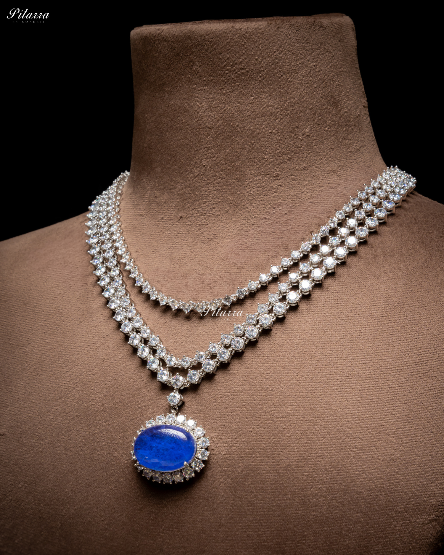 Blue Stone Cubic Zirconia Silver Necklace Set