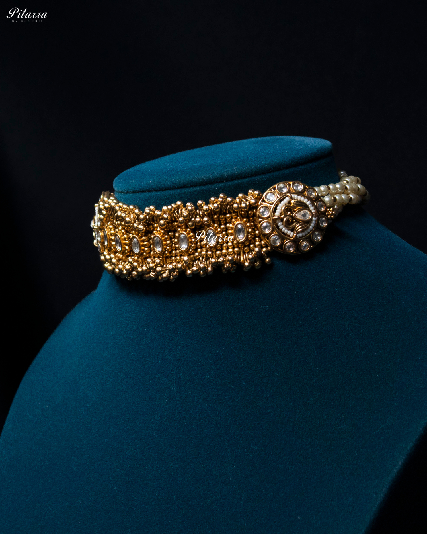 Antique Gold Plated Apsara Kundan Choker Set