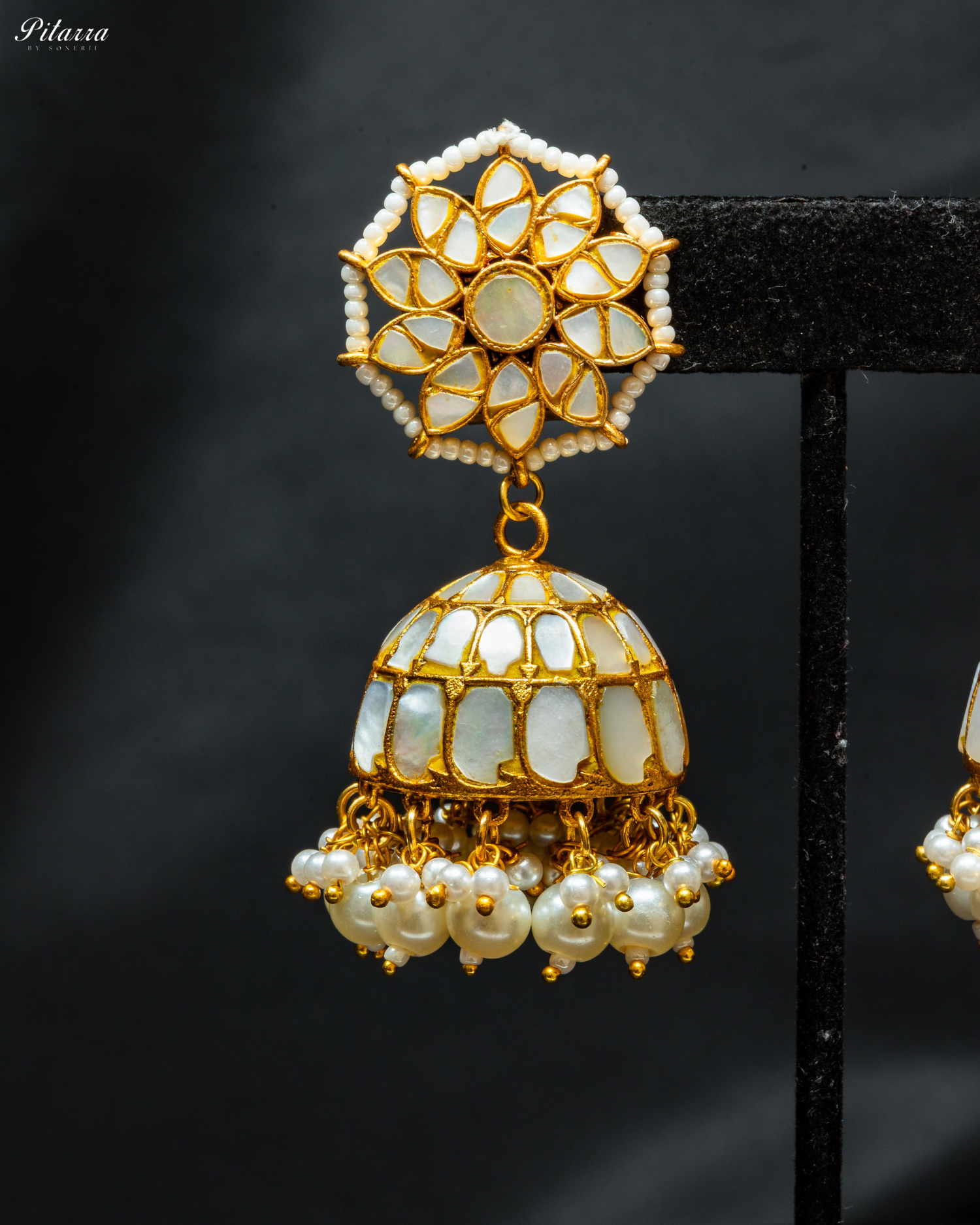 Pitarra Gold Tone Traditional Kundan Jhumki Earring