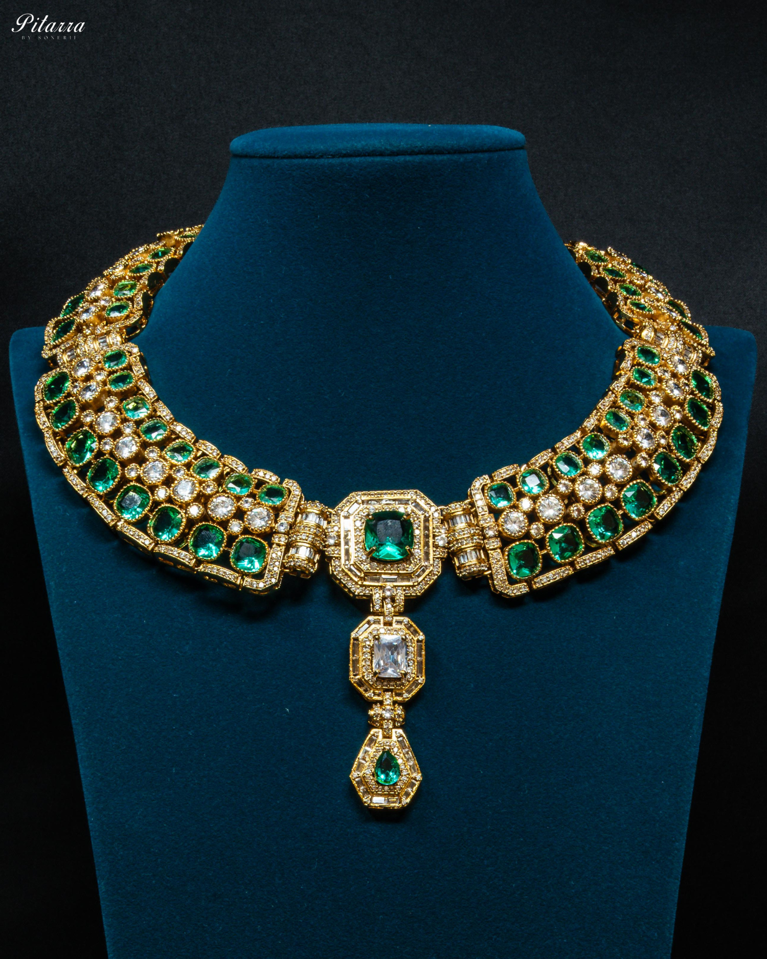 Teal Stone Victorian Kundan Necklace Set