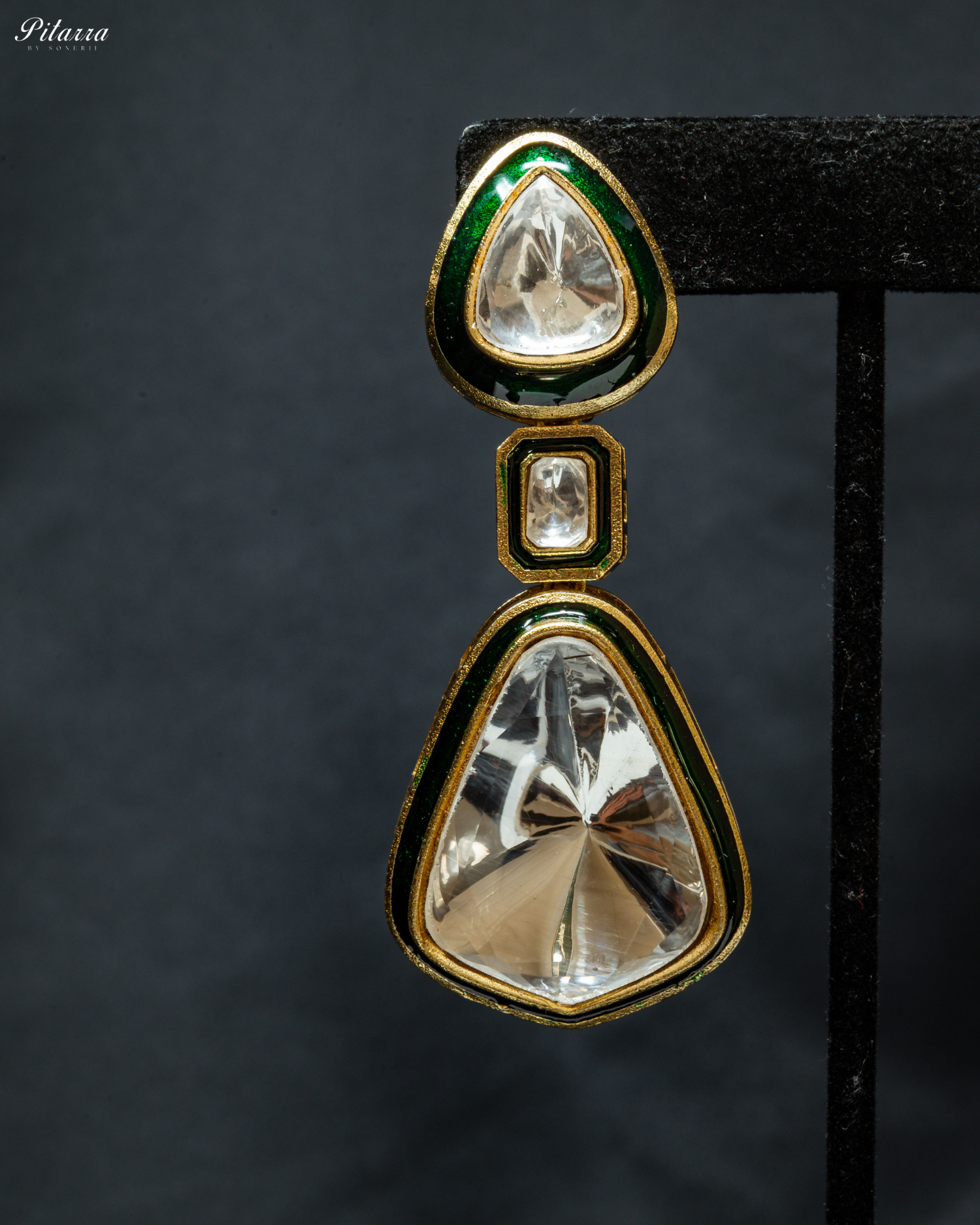Gold Plated Kundan Meenakar Drop Earrings