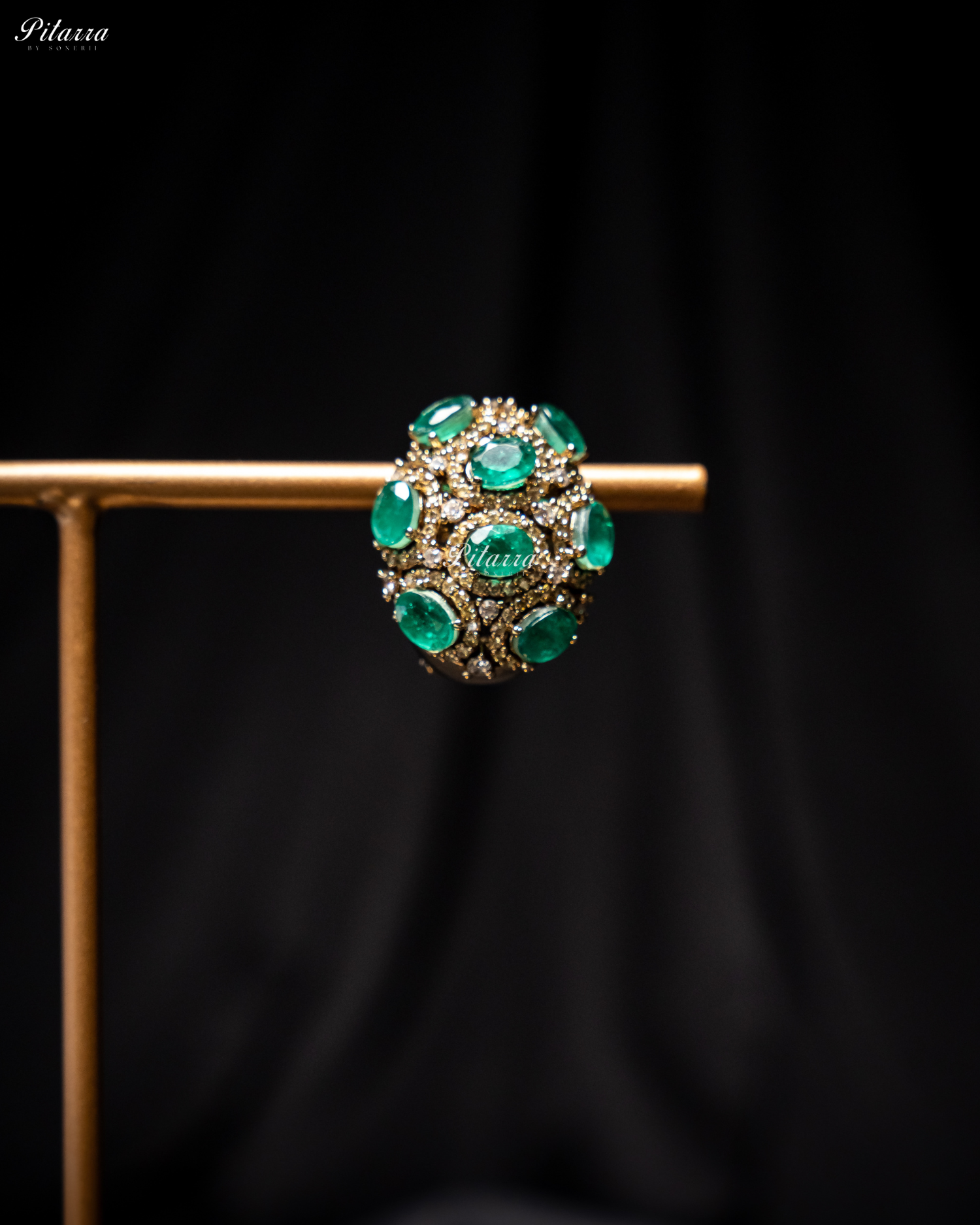 Emerald Stone Golden Crystal Stud Earrings