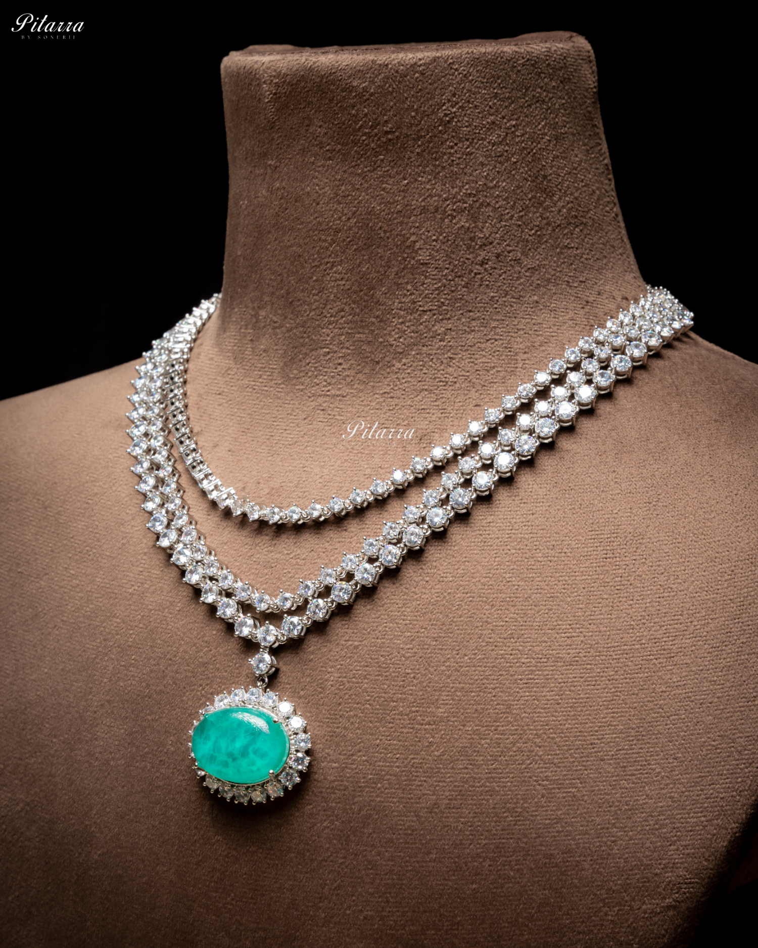 Green Stone Cubic Zirconia Silver Necklace Set