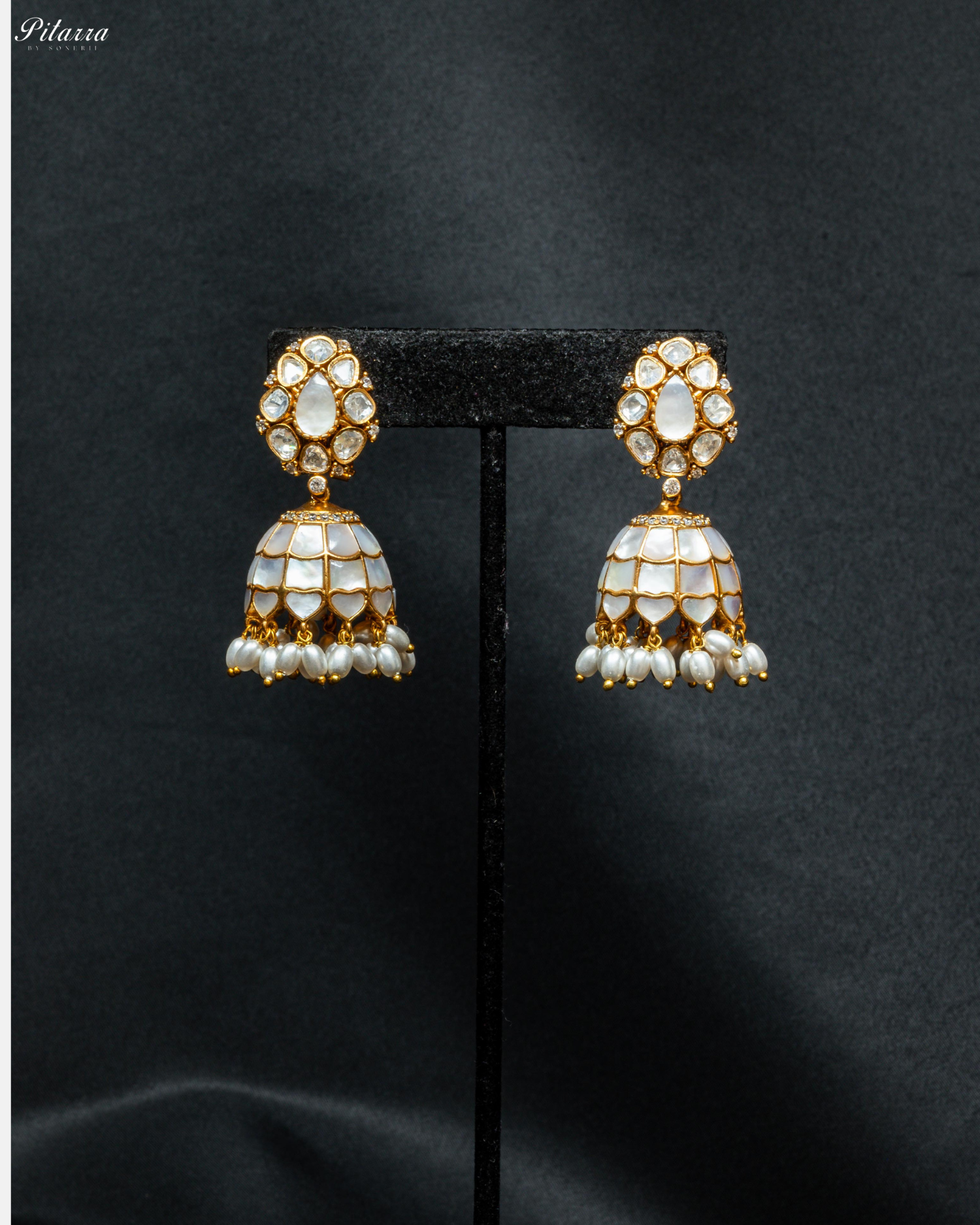 White Victorian Polished Kundan Jhumki Earrings