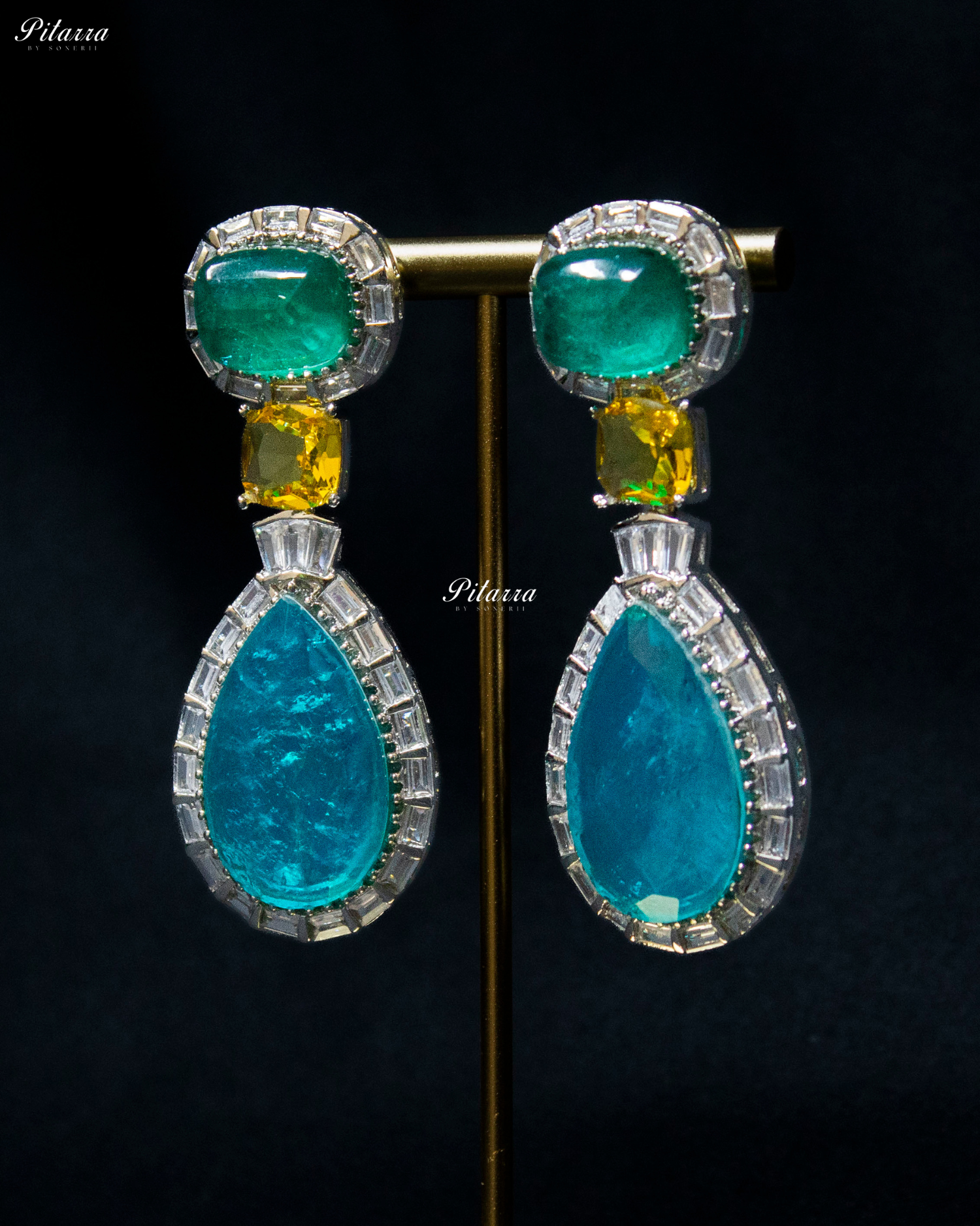 Silver Finish Aqua Blue Drop Zircon Earrings
