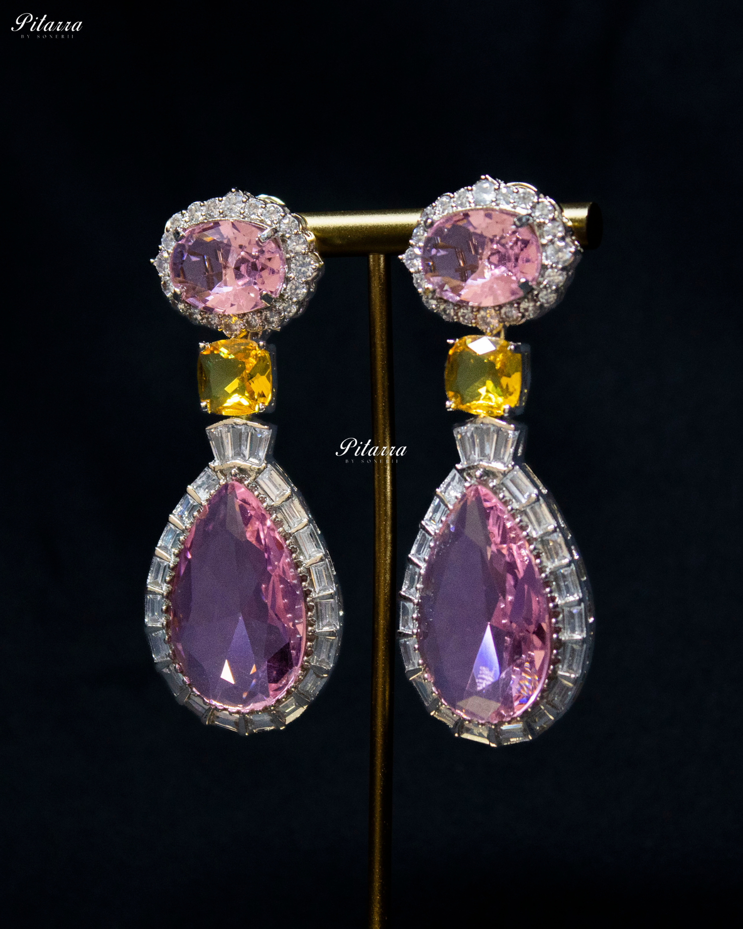 Silver Finish Baby Pink Drop Zircon Earrings