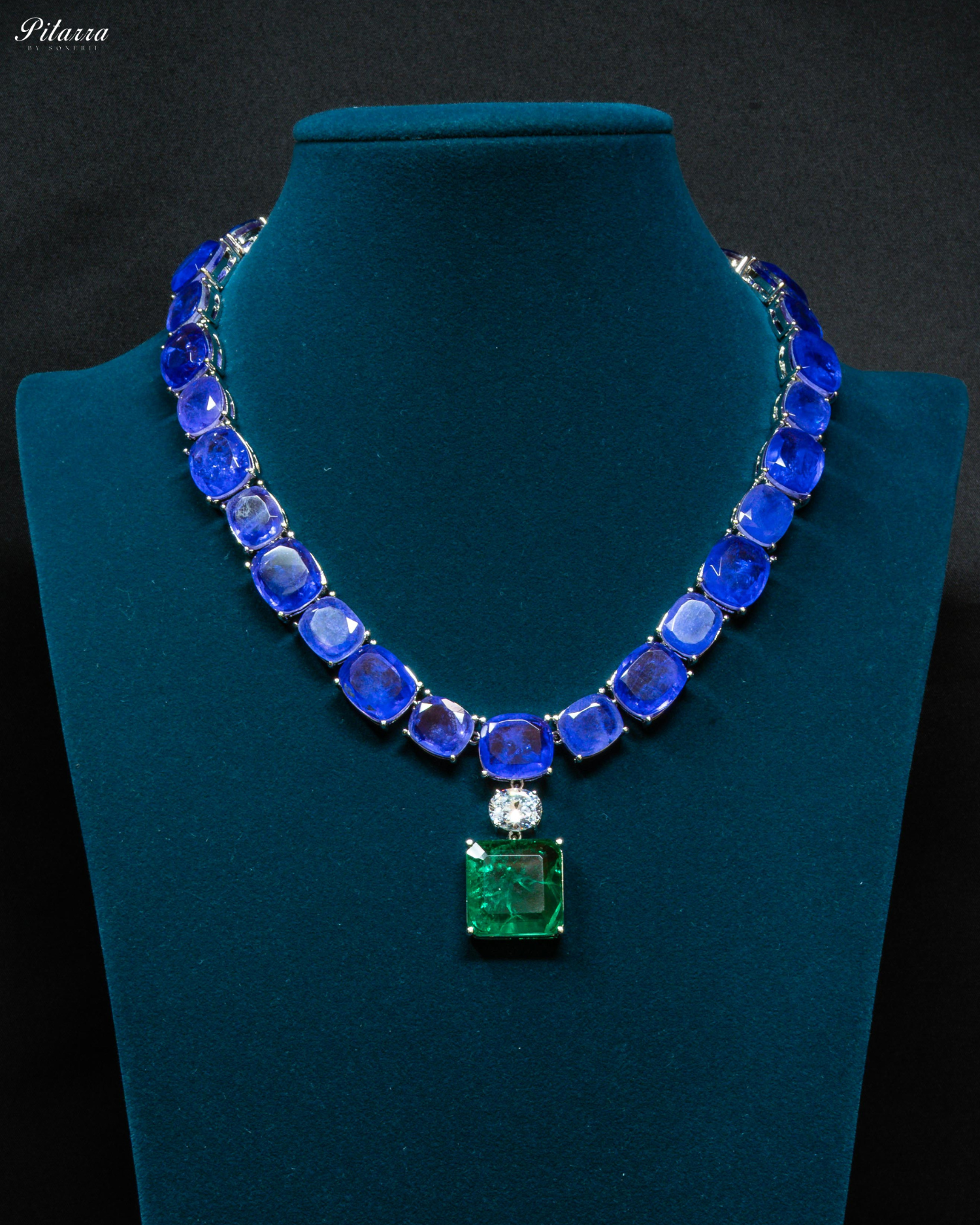 Silver Finish Emerald Square Crystal Necklace Set