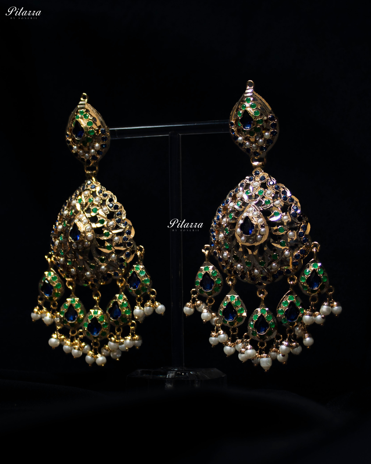 Emerald blue Handcrafted Chandbali Earrings