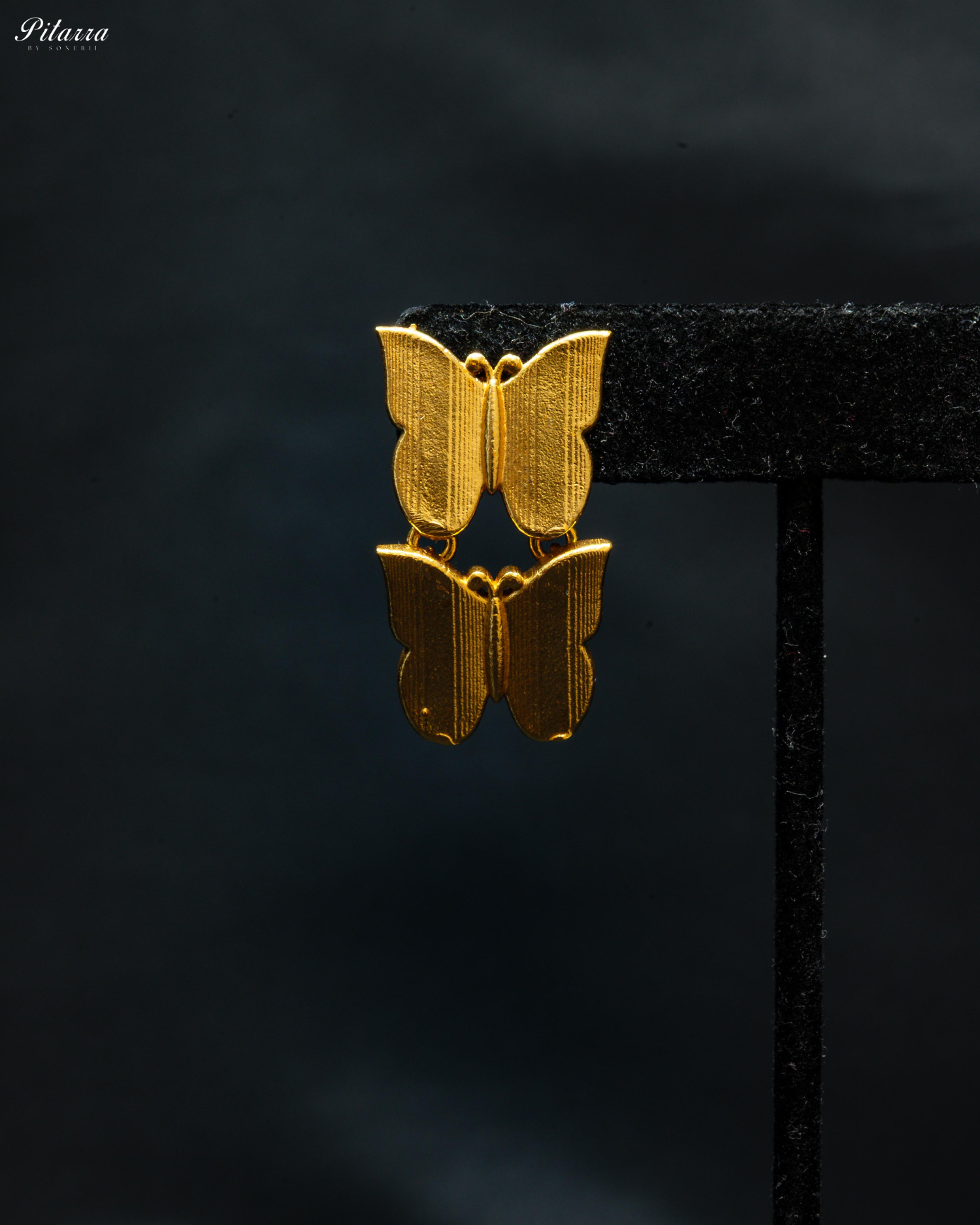Golden Dual Butterfly Crystal Stud Earrings