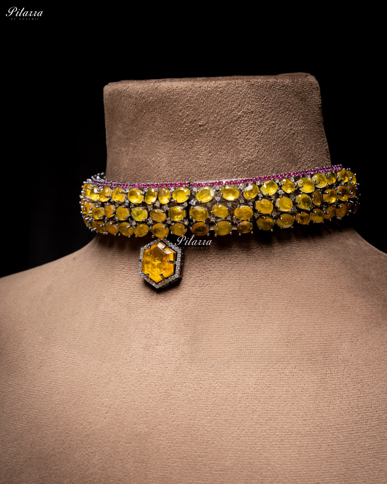 Yellow Stone Purple Lining Crystal Choker Set