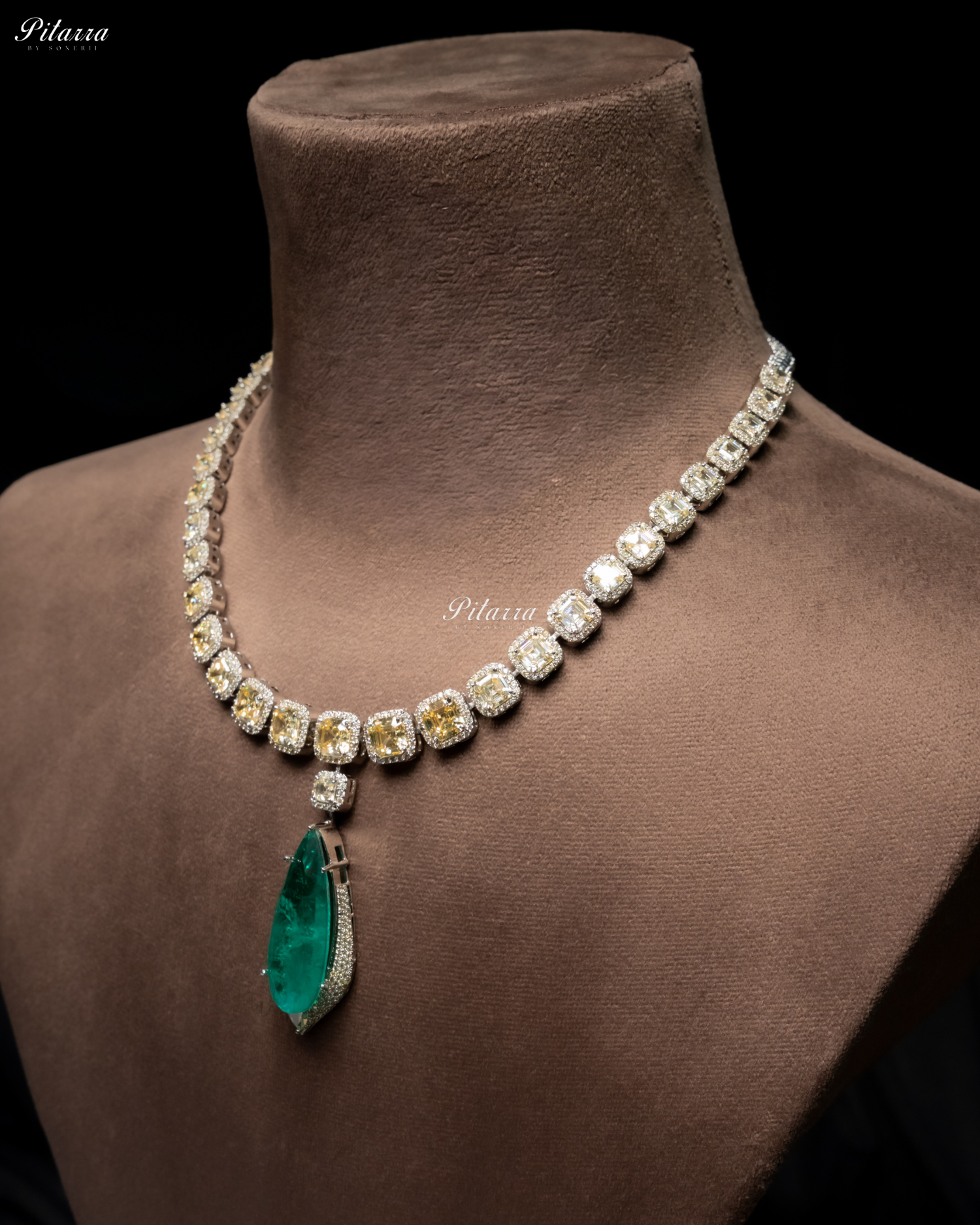 Emerald Crystals Cut  Silver Plated Zircon Necklace Set