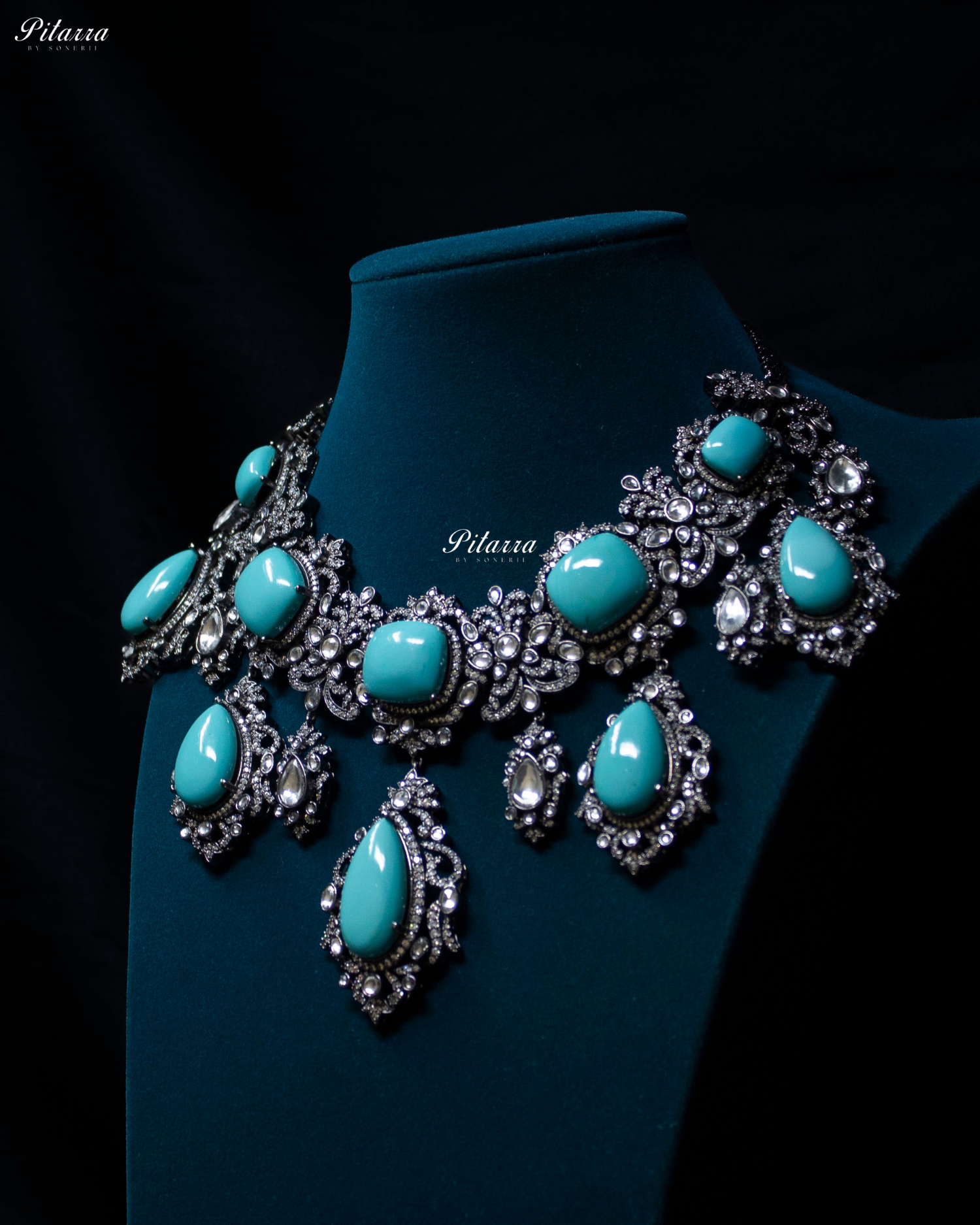 Turquoise Blue Stone Victorian Kundan Necklace Set