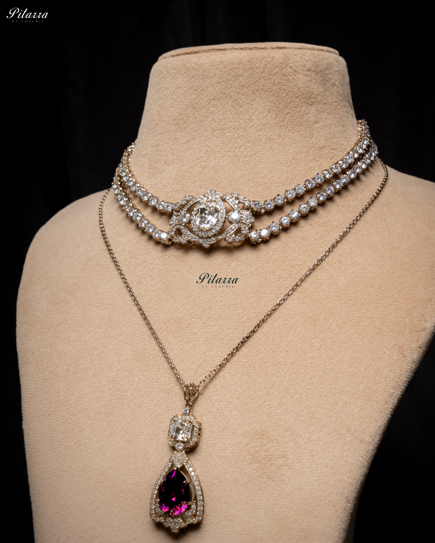 Amethyst Stone Layered Zircon Necklace Set