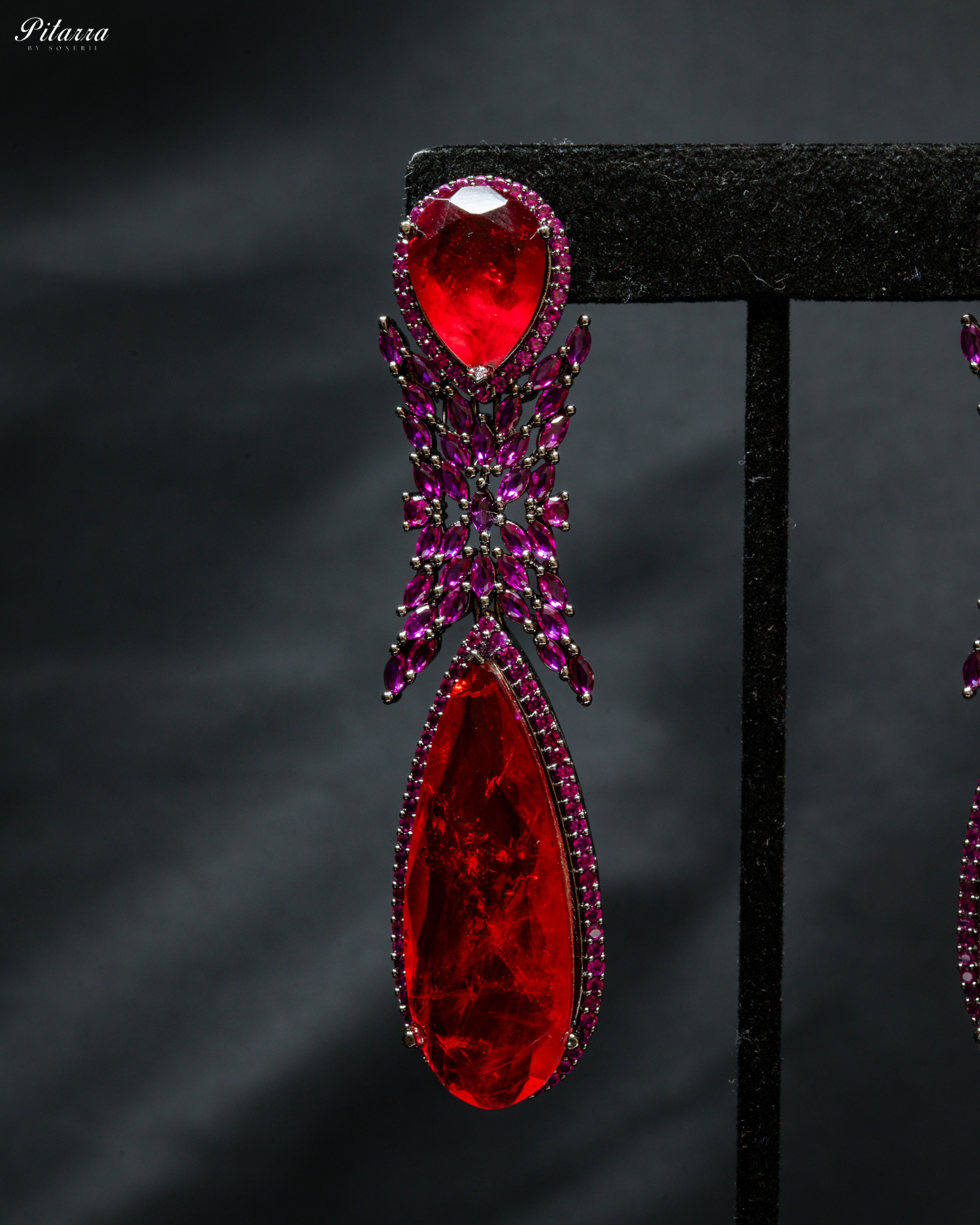 Red Stone Contemporary Drop Earrings