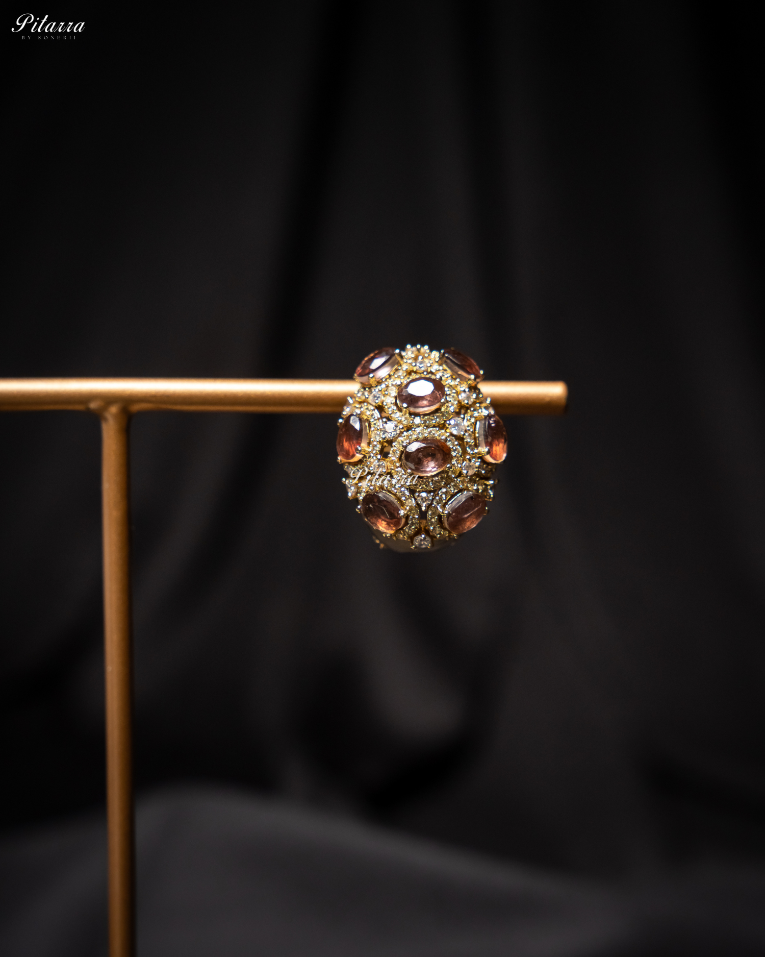 Brown Stone Golden Crystal Stud Earrings