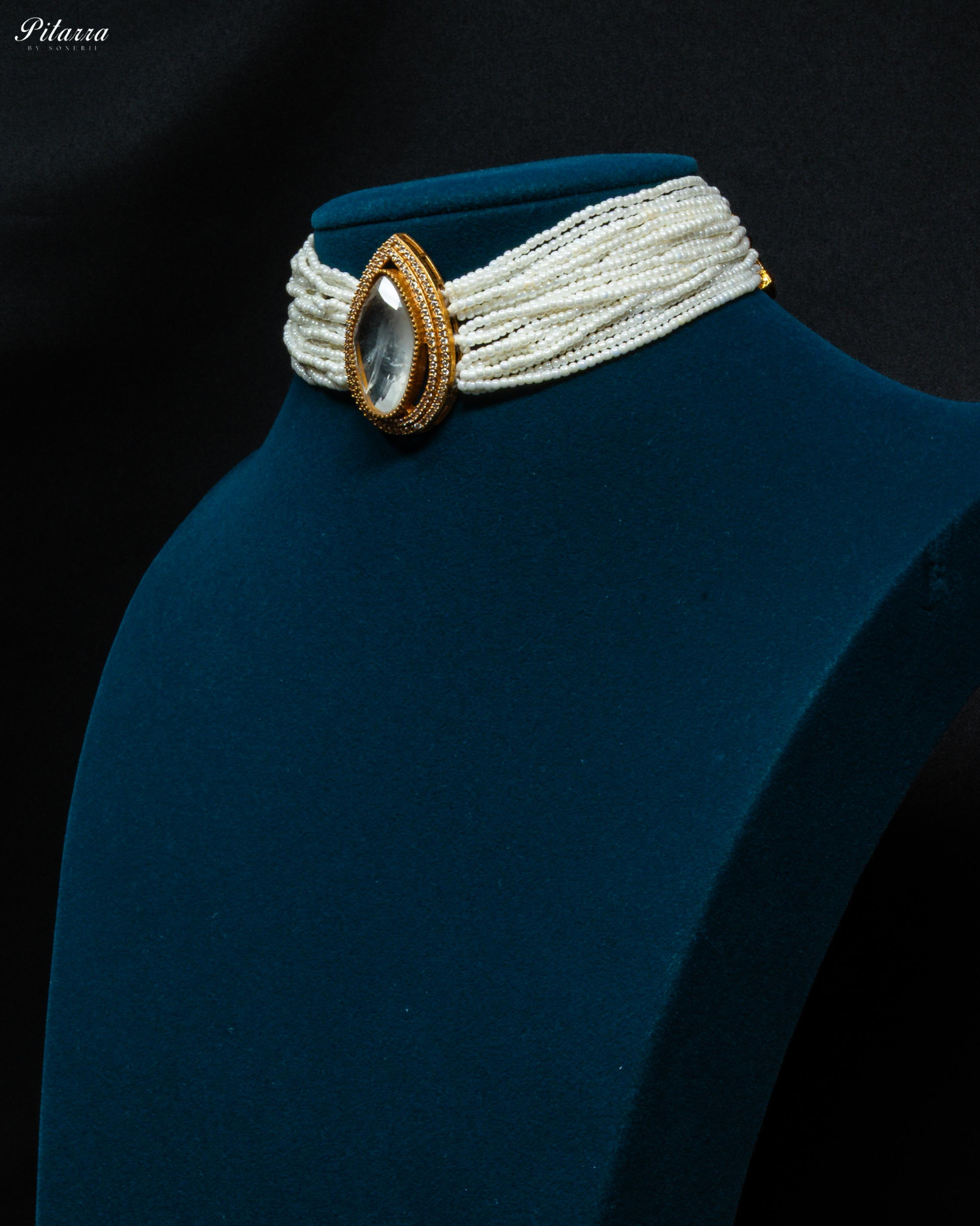 White Stone Multilayer Pearls Kundan Choker Set