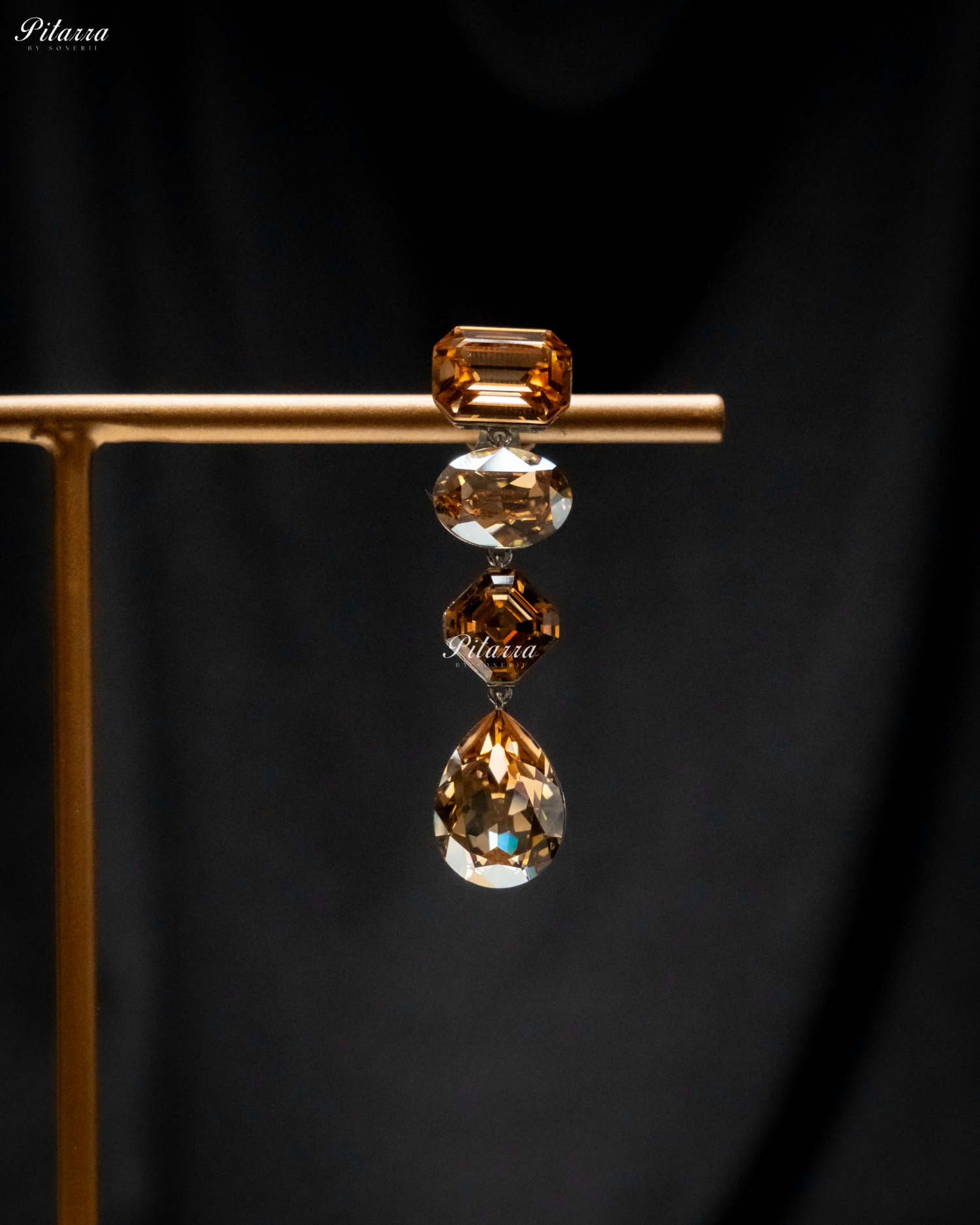 Yellow Stone Studded Geometric Crystal Drop Earrings