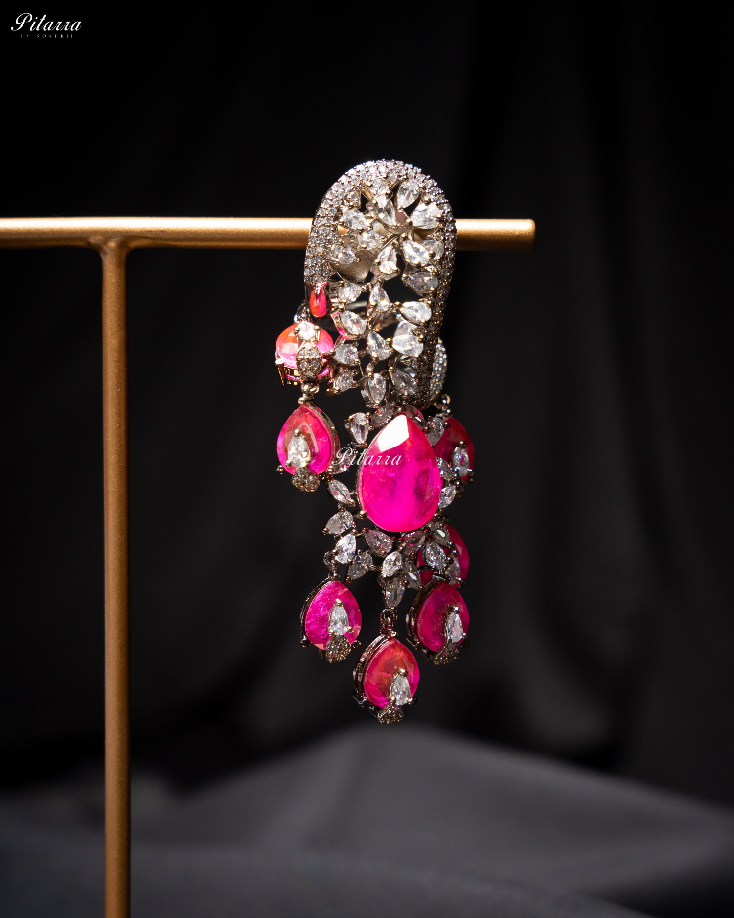 Pink Silver Polish CZ Crystal Dangler Earrings