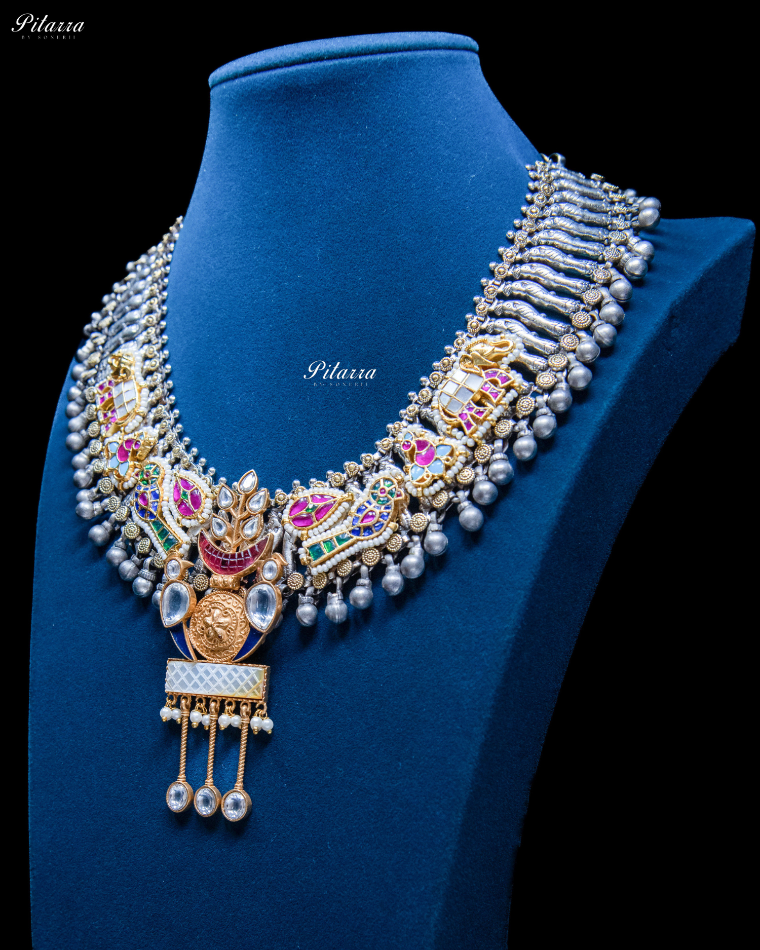 Pink Stone Dual Tone Fusion Necklace Set