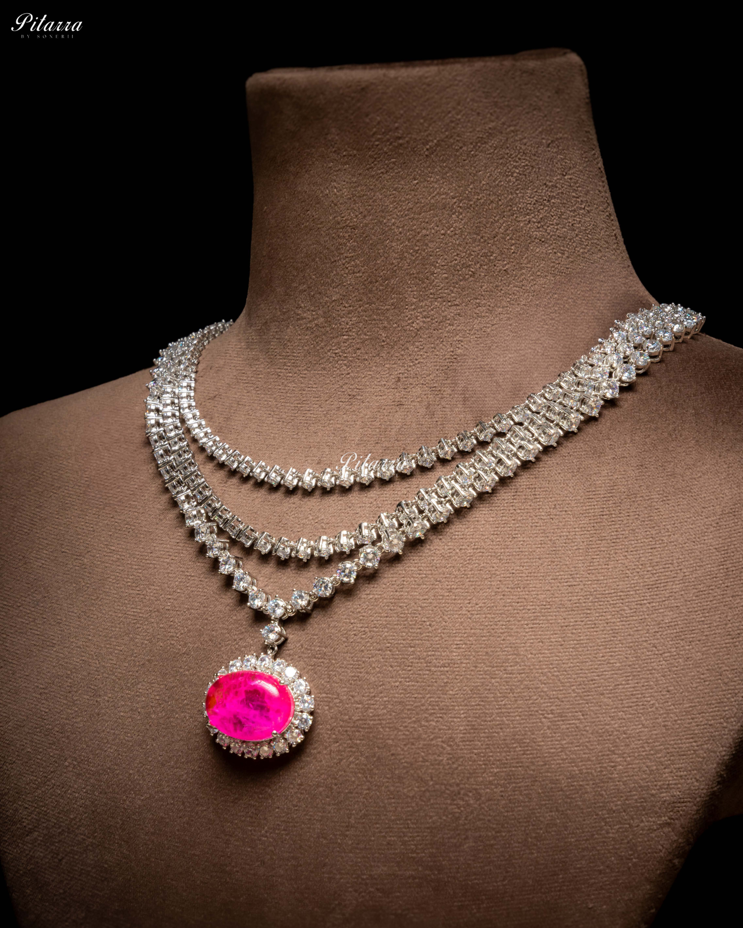 Pink Stone Cubic Zirconia Silver Necklace Set